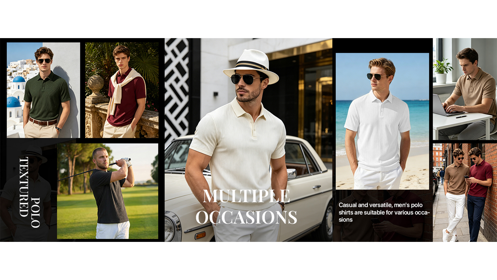Camisetas Polo para Hombre de Manga Corta, Tejido Texturizado y Elástico, Cuello con Botones, Ligero y Transpirable, Estilo Casual y Elegante, Ideal para Verano, Negocios y Viajes miniatura 7