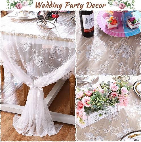 Miniatura 6 de Chumia Mantel rectangular de encaje de 60 x 120 pulgadas, mantel rústico superpuesto con rosa bordado vintage para boda, recepción, fiesta,