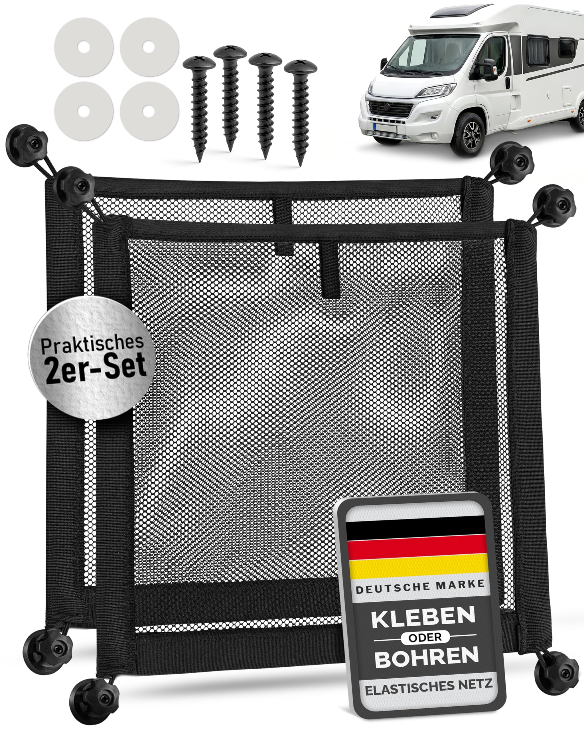 Vicera Filet de Rangement - Filet à Bagages- Organisateur pour Camping-Cars, campeurs, Bateaux, ménage Set de 2 pièces Noir
