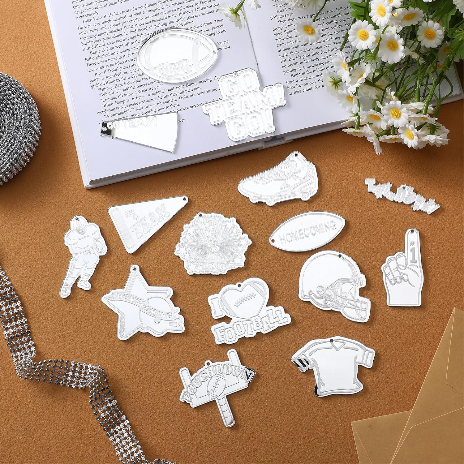 Gerrii 15 Pcs Homecoming Football Charms Silver Mum Supplies for DIY