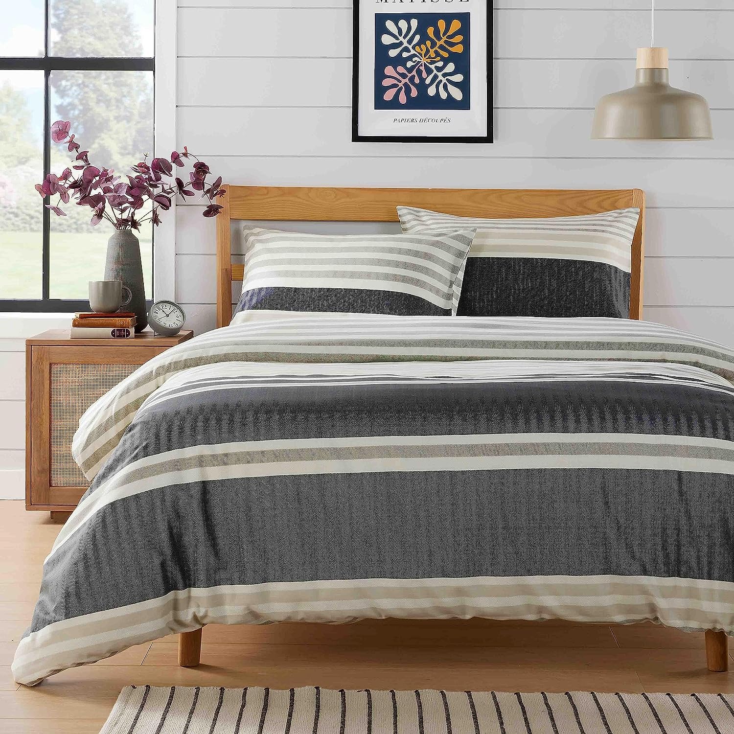 Axcent Comfort Miami Stripes Duvet Set Kingsize - Extra Soft Duvet Covers Set King Bed - Luxury Textured Stripe Bedding Sets with 2 Pillowcases (Natural)