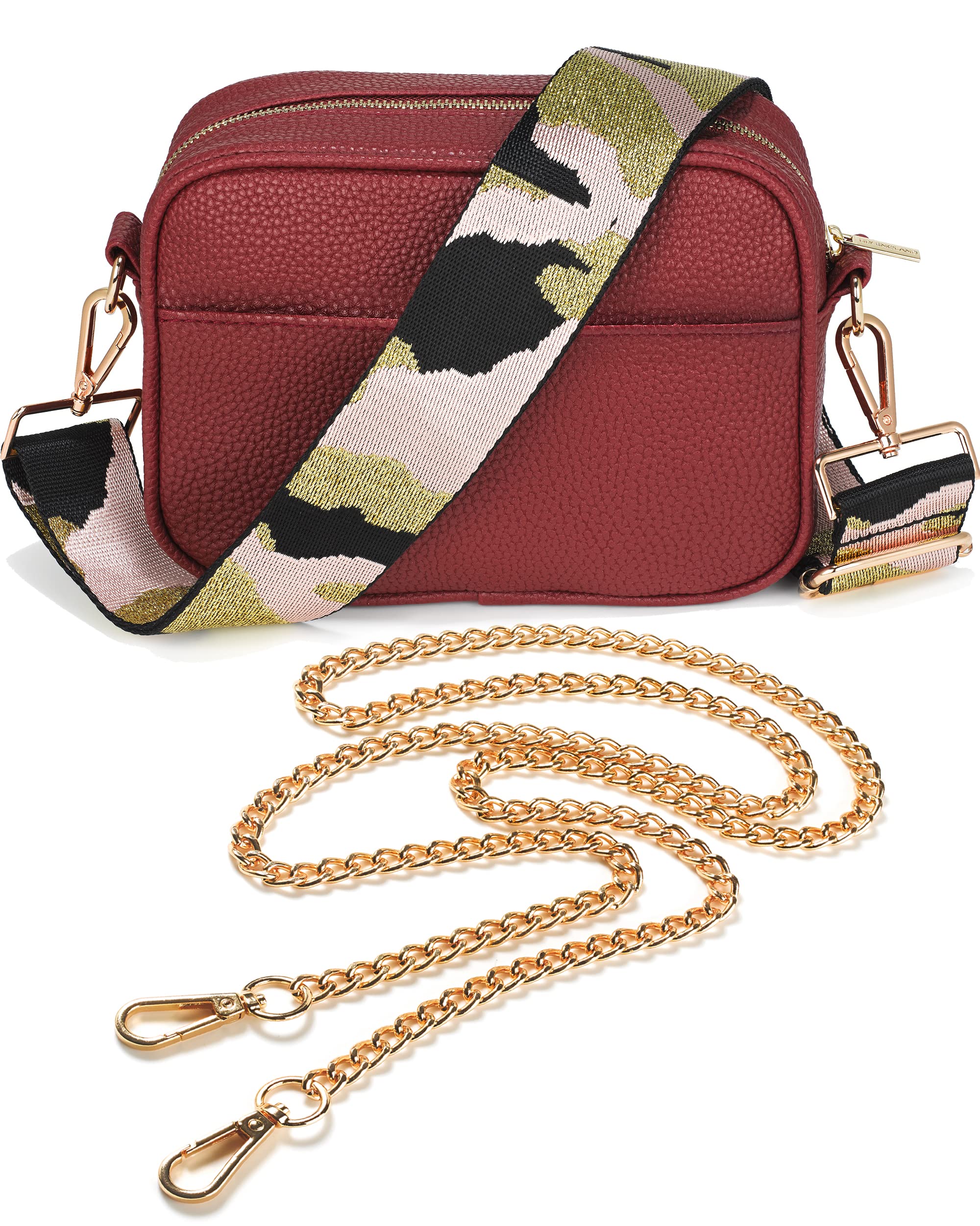 Lily EnglandCross Body Bag Women - Multiple Pockets - Adjustable Wide Strap and Chain - Black Handbag Crossbody - Over the Shoulder Bag