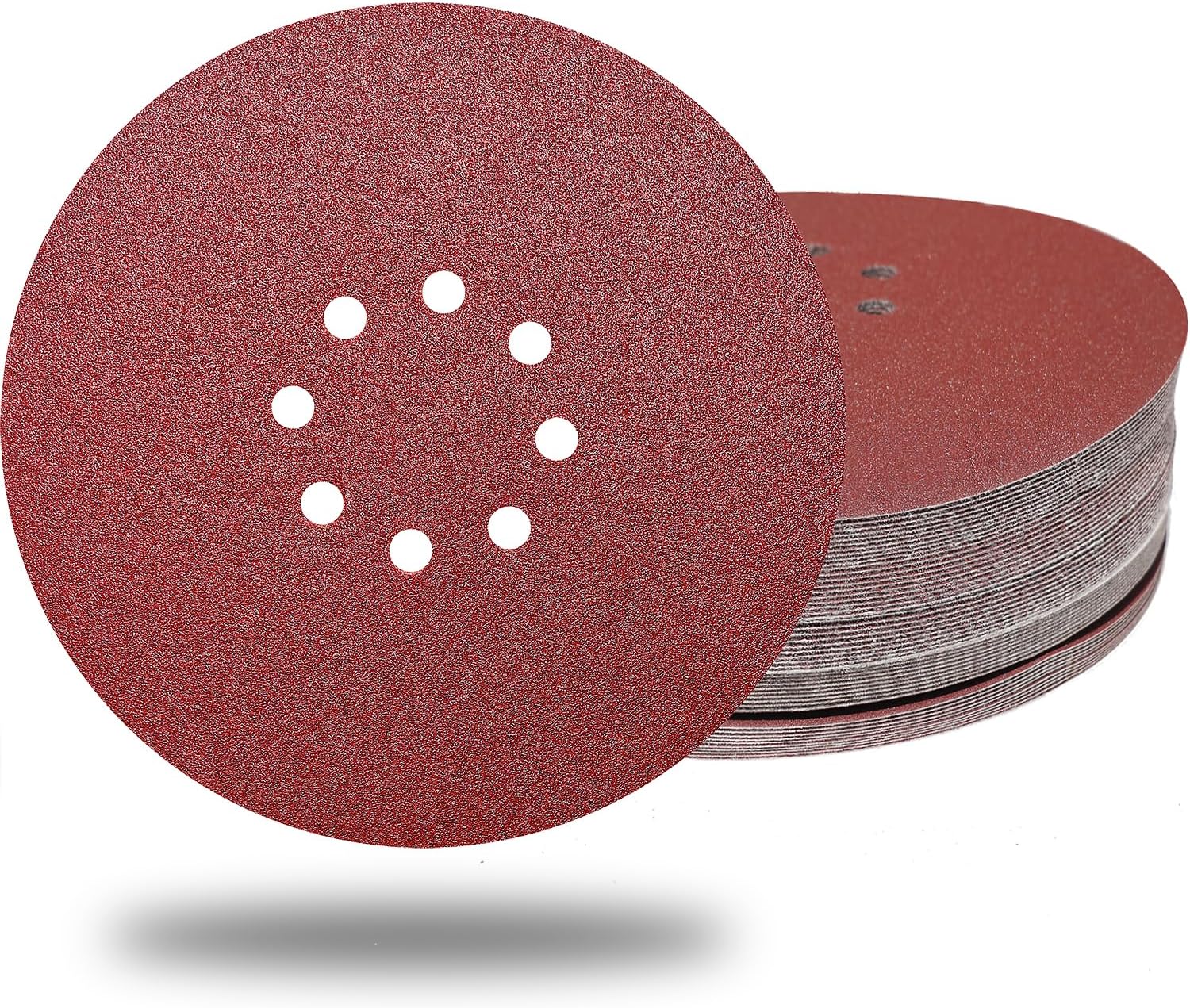 50 PCS 9-Inch 8-Hole Drywall Sanding Discs Set -10 PCS Each of 60 80 120 150 240 Grits, Premium 9" Hook-and-Loop Aluminum Oxide Abrasive Sander Paper for Drywall Sander
