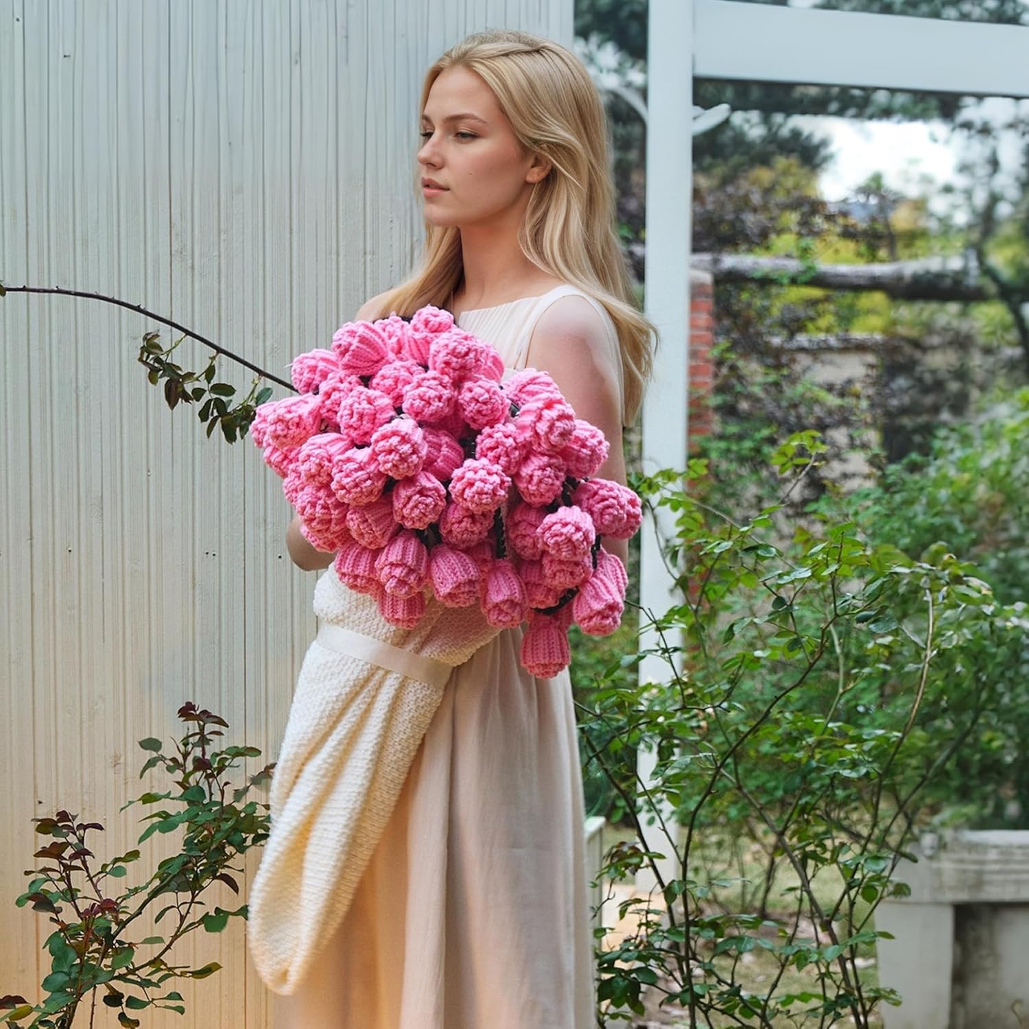 YIRUIO Crochet Flower Bouquet Knitted Throw Blanket Roses Handmade Ultra Soft For Mother Day Wedding Gift Home Decor