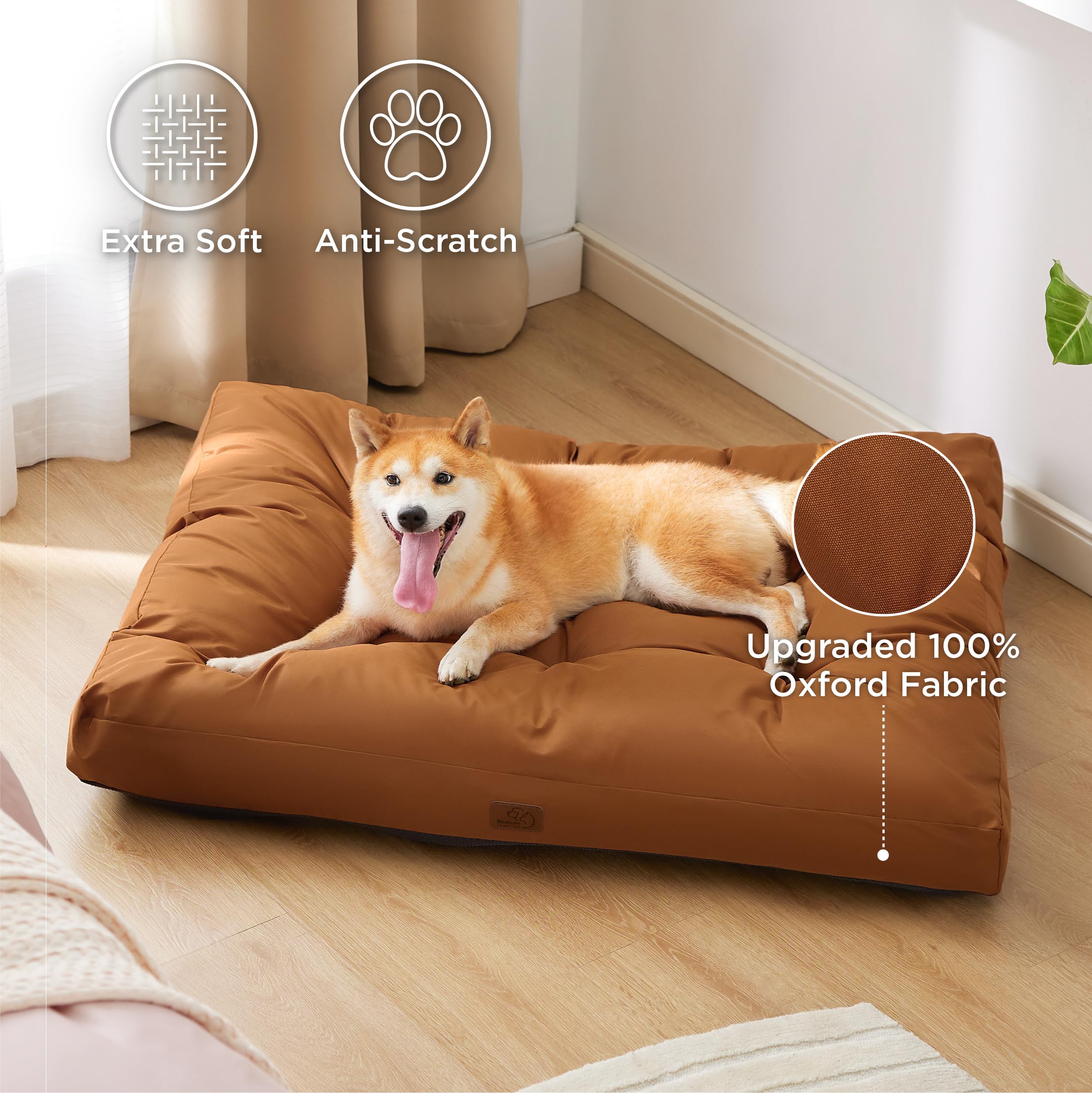 Bedsure Cesto per cani di grandi dimensioni, impermeabile, cuscino per cani in tessuto Oxford, tappeto ideale per cani, L, materasso per letto, cane, lavabile, colore argilla marrone, 91 x 68 x 10 cm