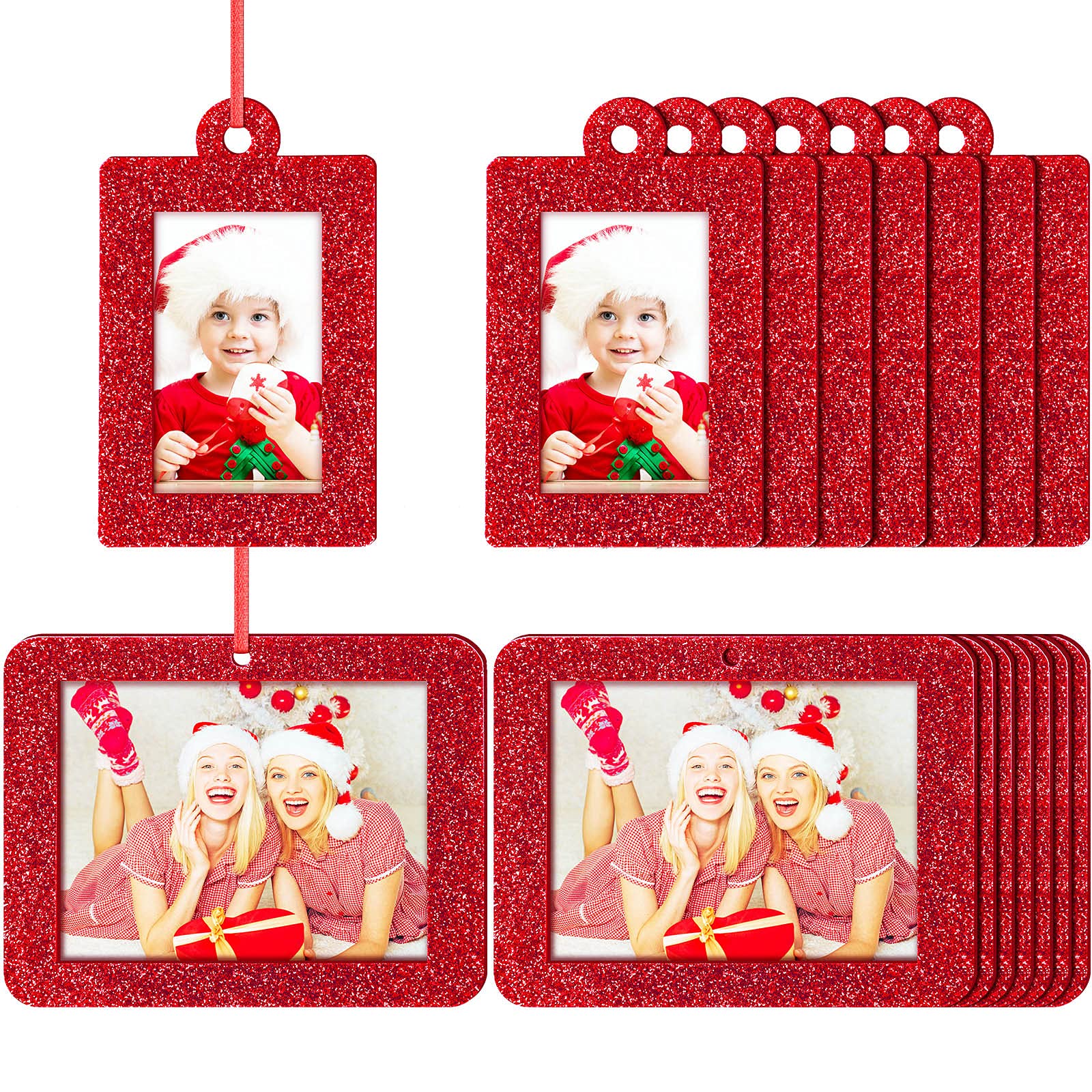 Cadre photo de Noël en feutre Blulu suspension sapin rouge paillettes