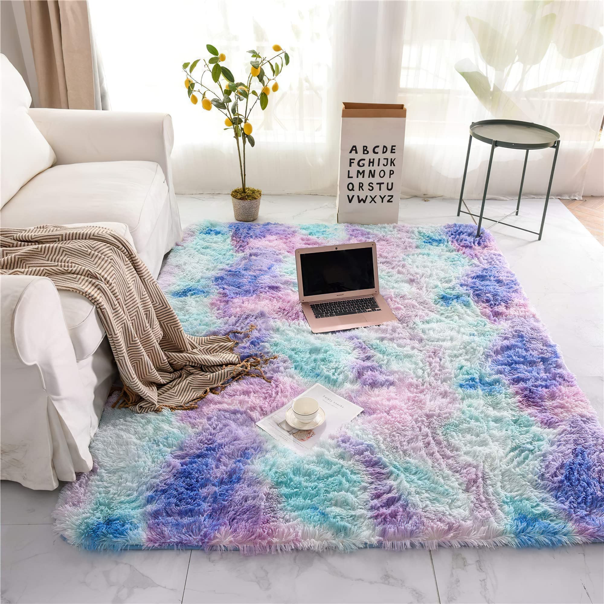 ROHATIM Alfombras Salón Grandes Pelo Largo Alfombra Habitación Dormitorio Lavables Alfombra Antideslizante Muy Suave para salón o Dormitorio, Alfombra esponjosa de Cama(Azul púrpura,160 x 230 cm)
