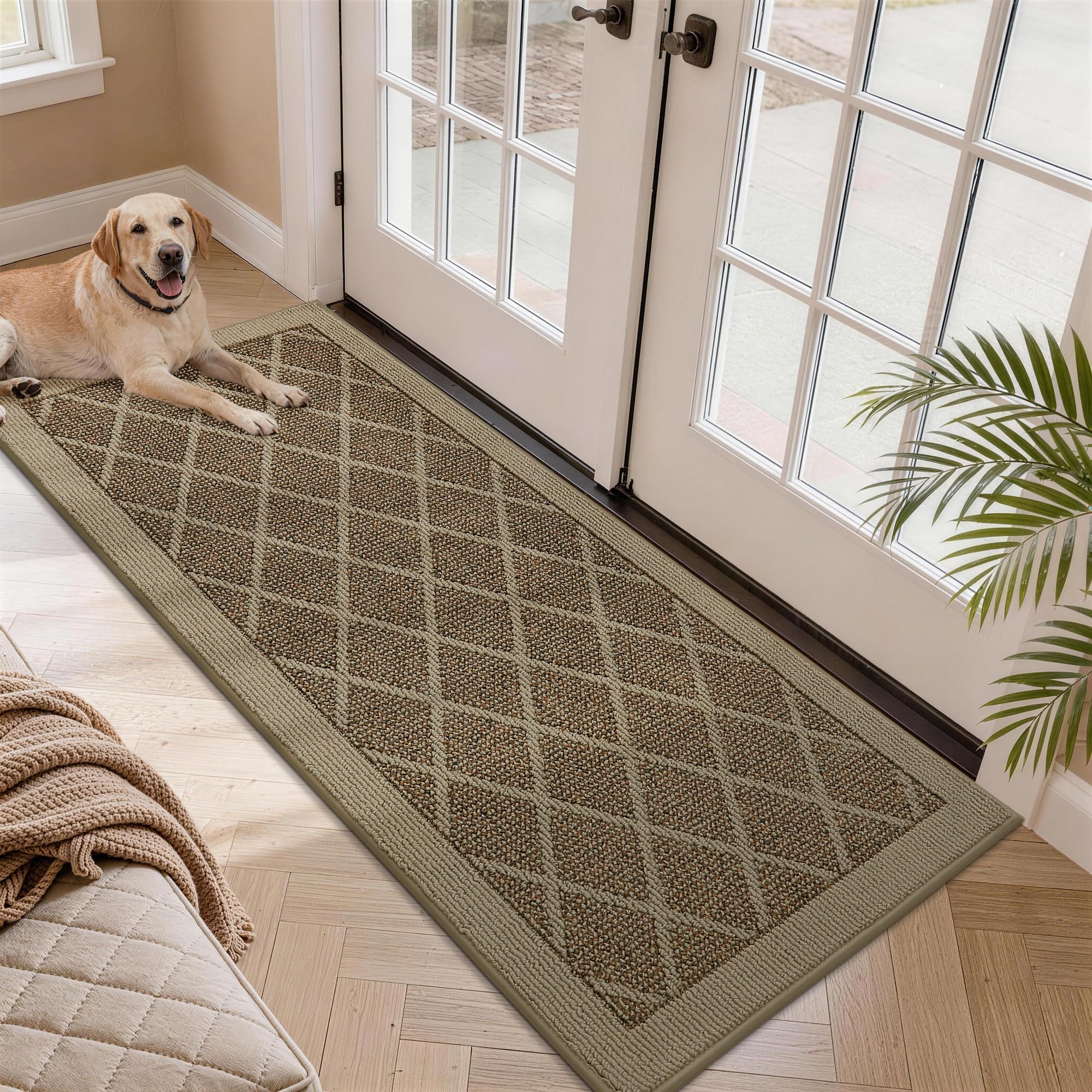 Tapis de cuisine absorbant et lavable grand format beige antidérapant
