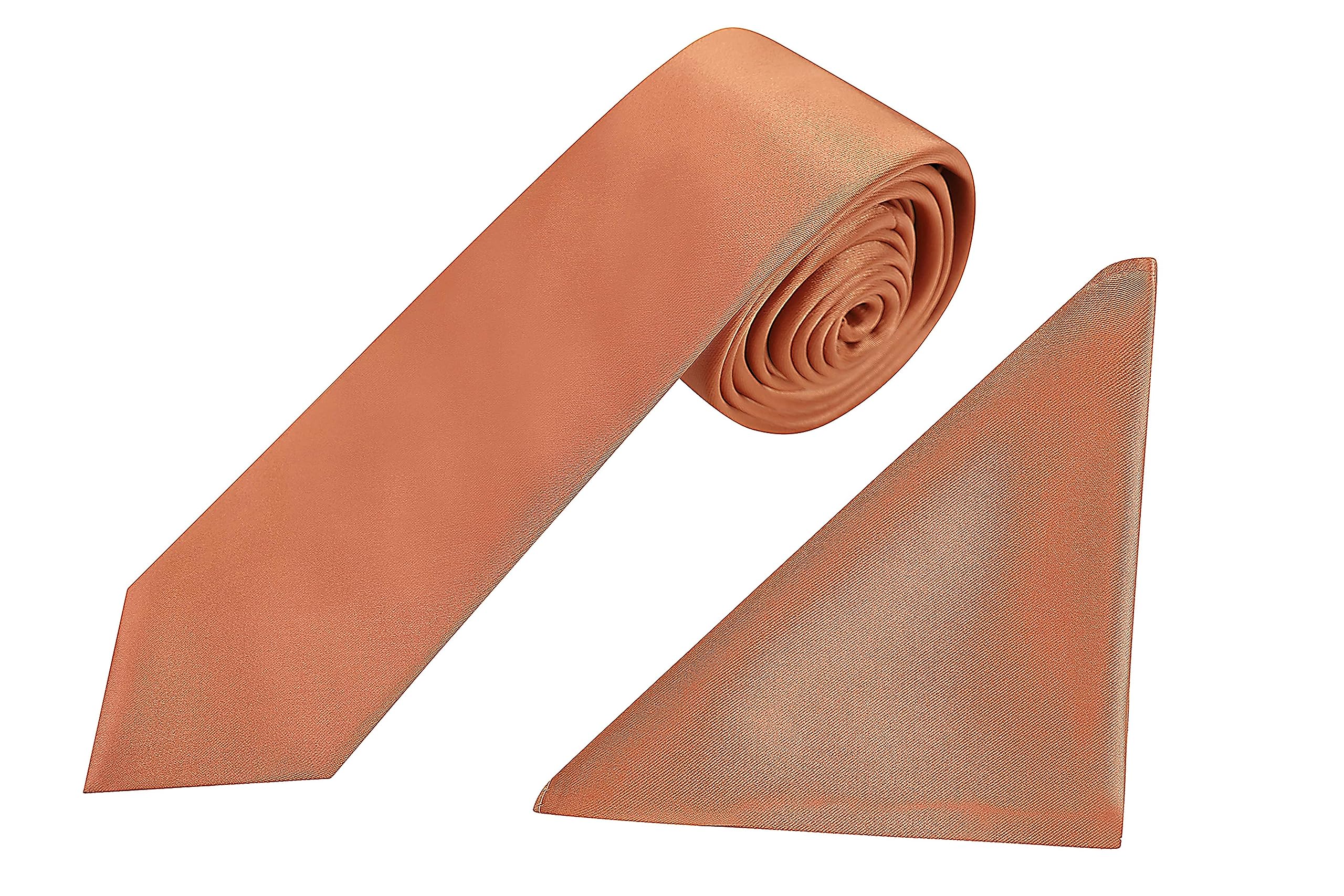 Jenson Samuel Men's Copper Formal Premium Tie Hanky Set Striped Paisley Wedding Pocket Square/Handkercief & Tie Sets (Copper)