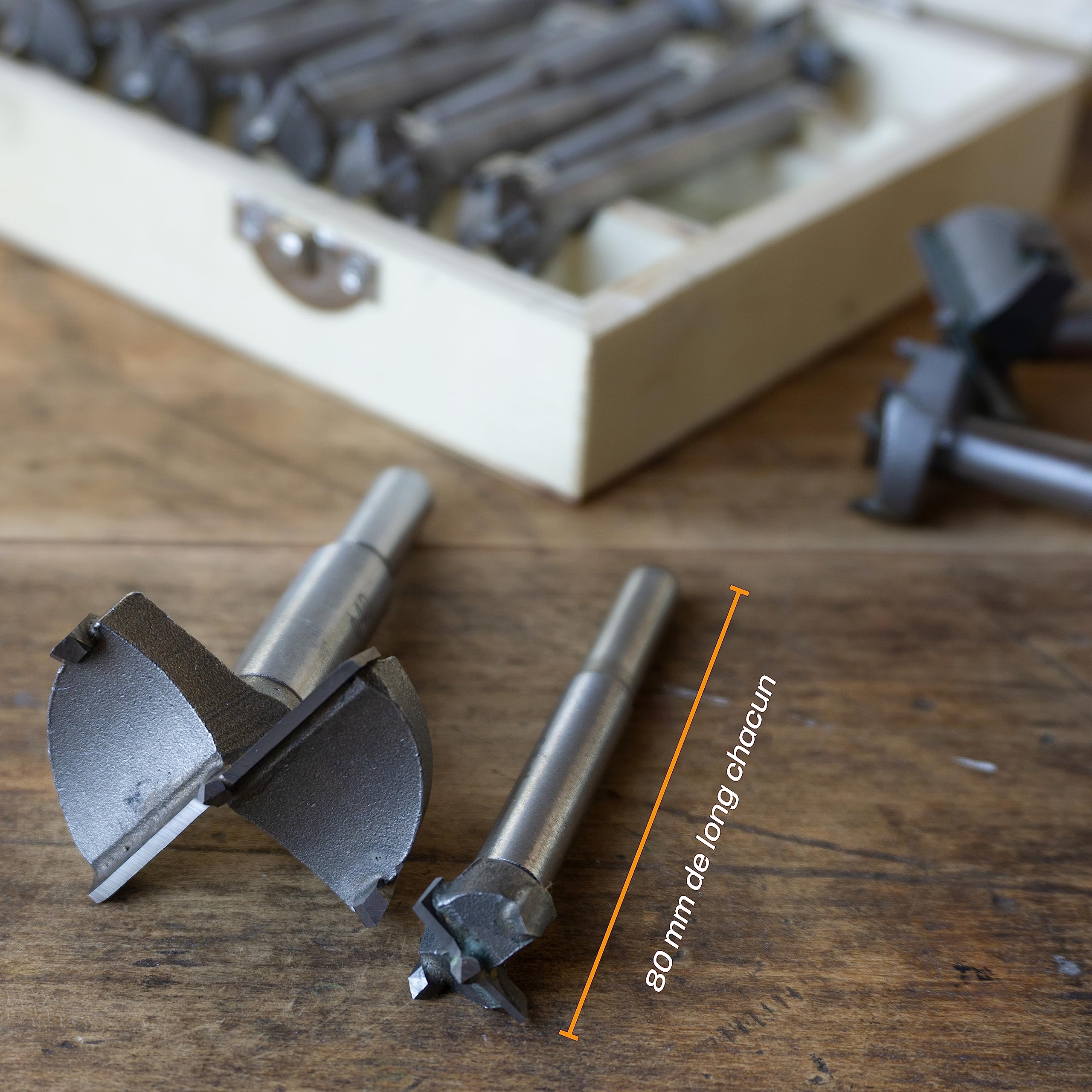 Hinrichs Kit de Mèches Forestières 17 Pièces en Coffret en Bois - Kit de Mèches Forstner 15 à 40 mm - Fraiser Mèches à Bois - Meches à Trous pour Branches