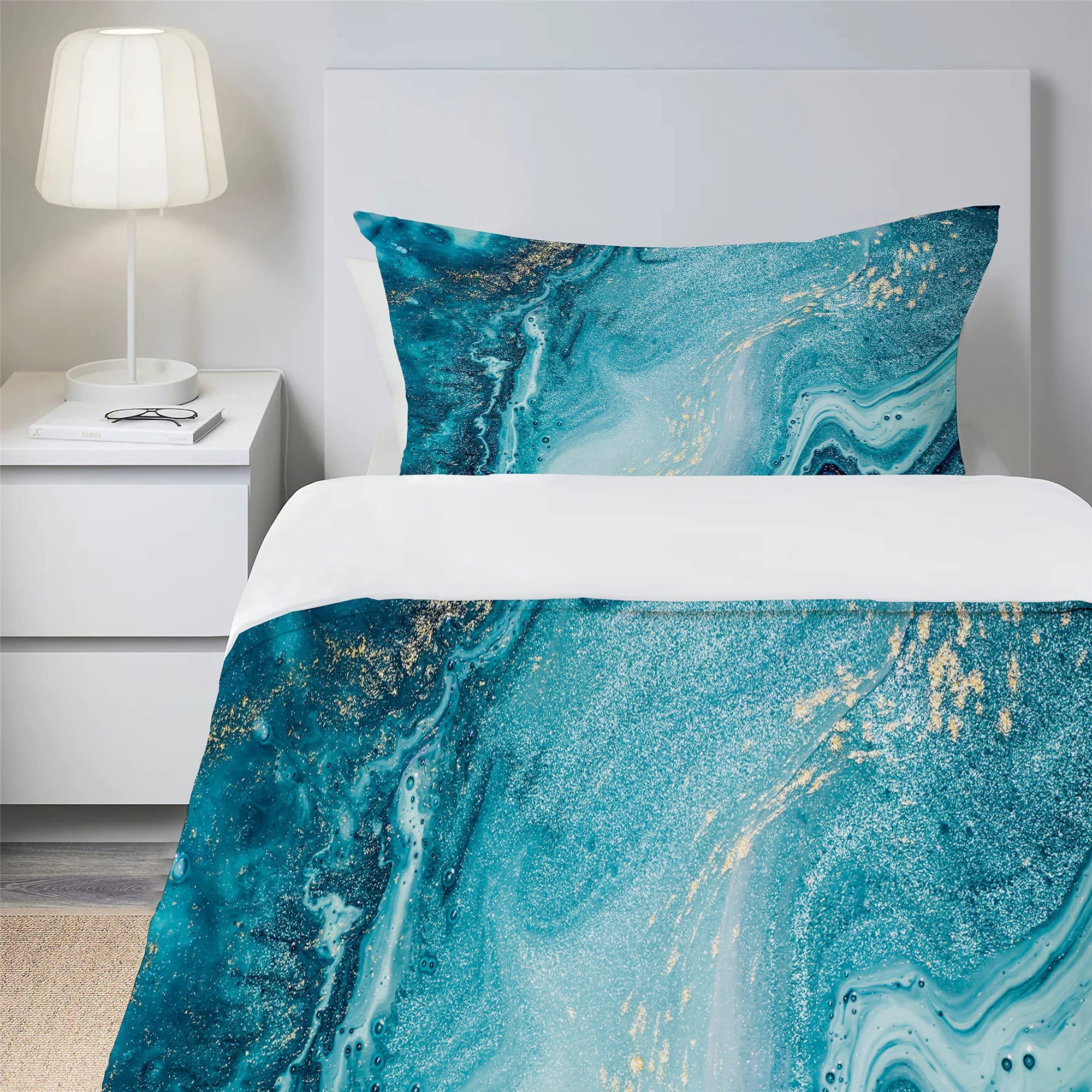 Sponsored Ad – Blue Marble Duvet Cover Single Bedding Set 135x200 cm & PillowCase 50x75 cm - Super Soft Microfiber - Wrinkle & Stain Resistant - Easy Care Modern Bed Quilt Set (DLS01, Single)