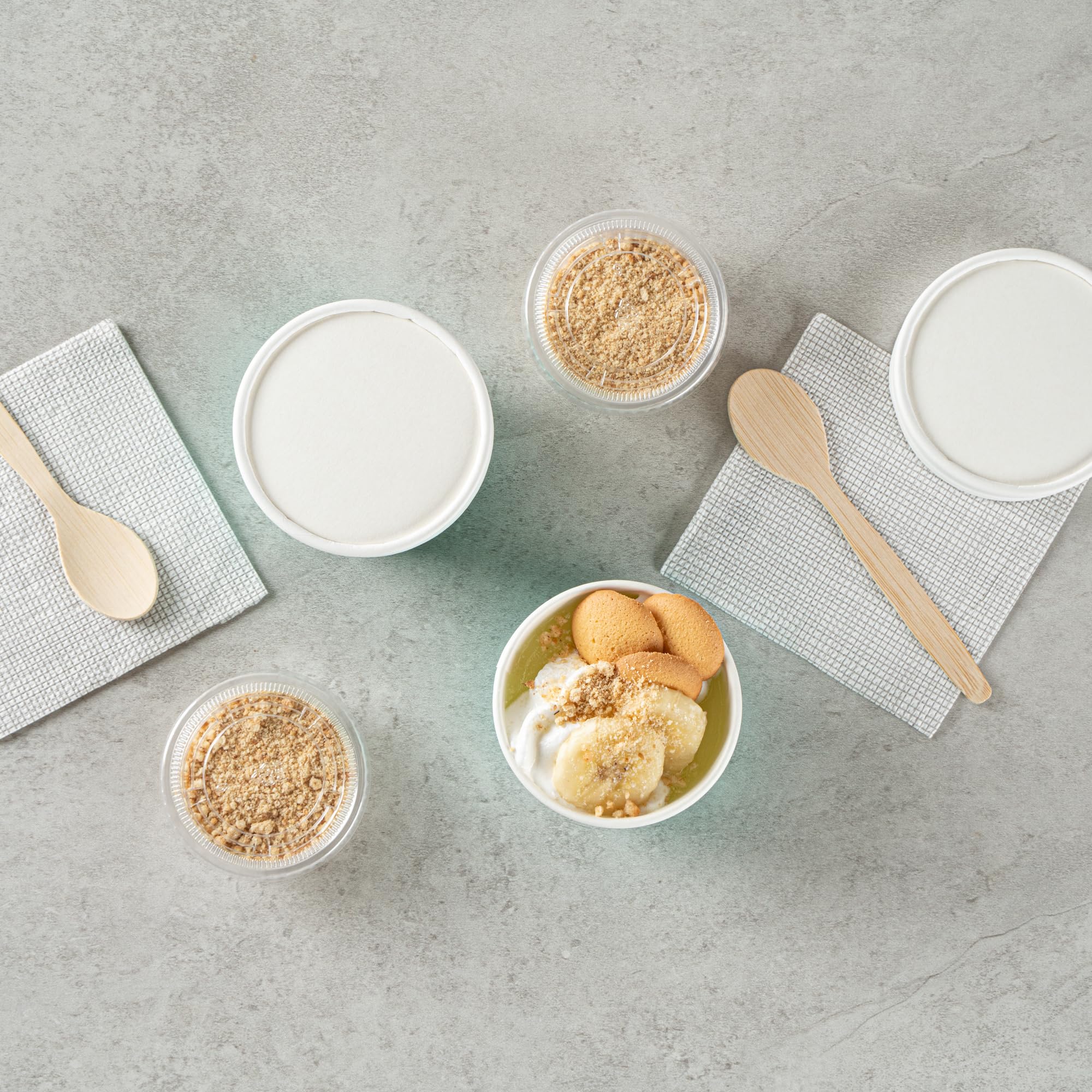Coppetta - Vasos de postre de 3 onzas, 200 vasos desechables para helado, las tapas se venden por separado, resistentes, cuencos de papel turquesa FroYo, a rayas, para alimentos fríos y calientes,