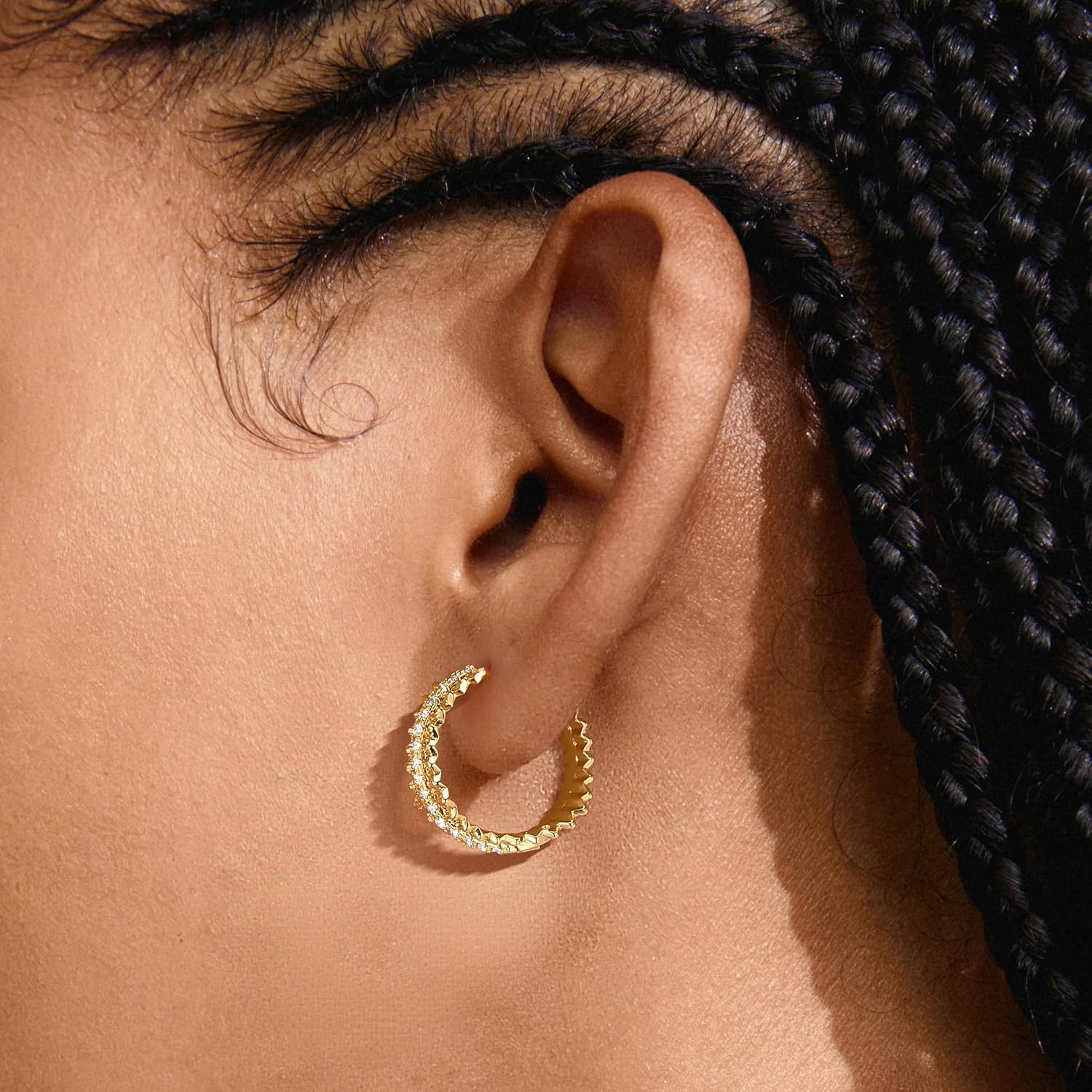 FETTERO Hoop Earrings for Women, 14K Gold Plated Lightweight Charm CZ Gold Hoops, Hypoallergenic Earrings for Women Ear Piercing Jewelry - Image 3