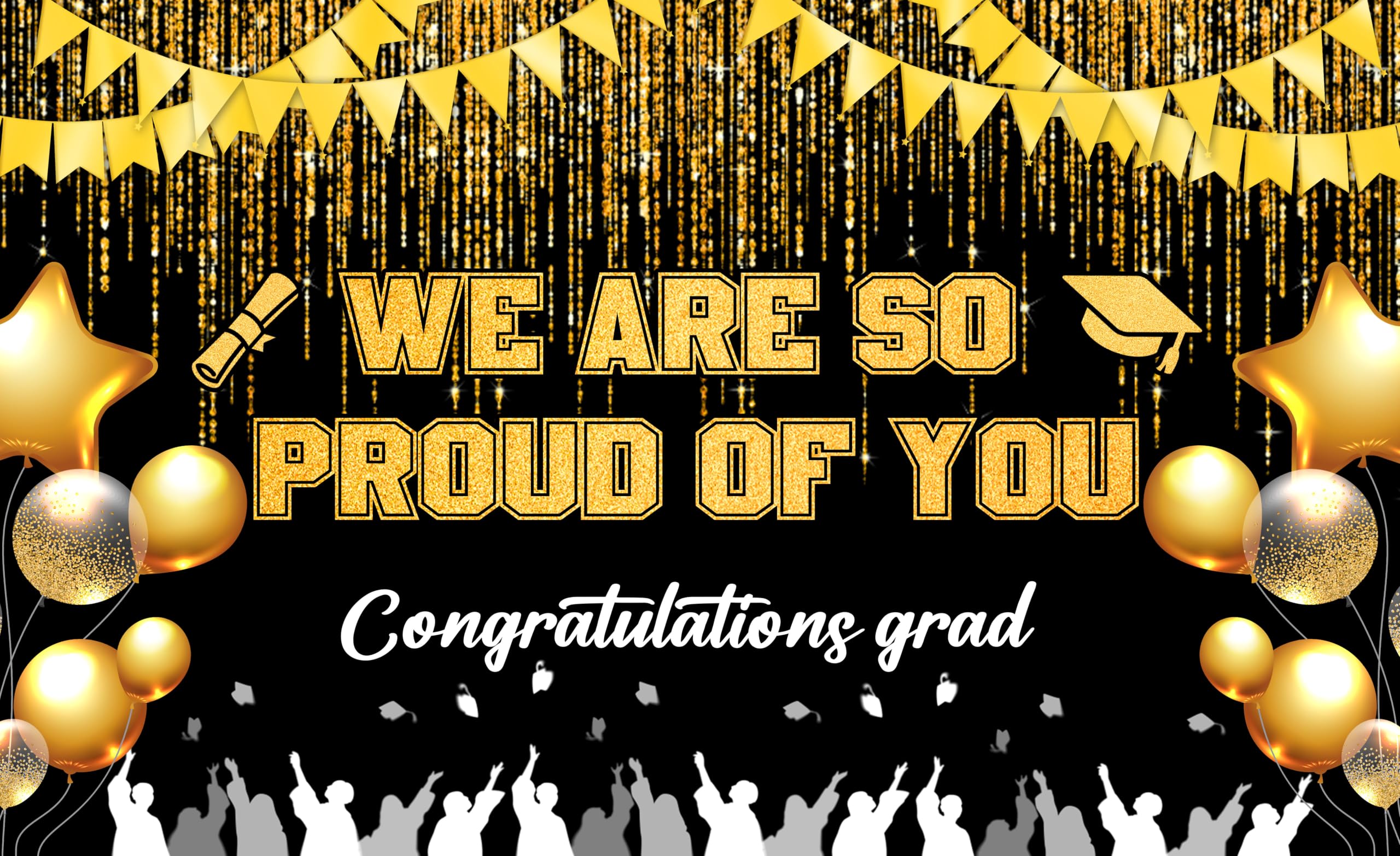 Congratulations Banner Graduation Decorations 5.9x3.6ft, Large Black Gold "We Are So Proud Of You" Graduation Banner 2026 Graduation Party Decorations for Indoor & Outdoor Celebrations (A)