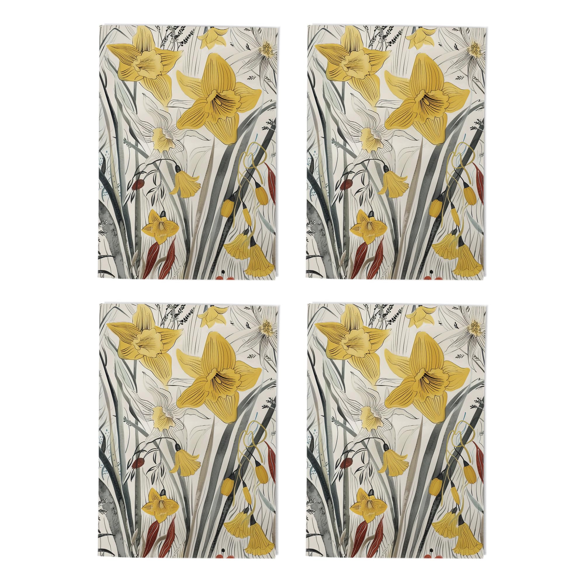 Daffodils Spring Wildflower Art Cards Multipack of 4 Floral Greeting Cards For Any Occasion Blank Inside A6 10 x 15 cm