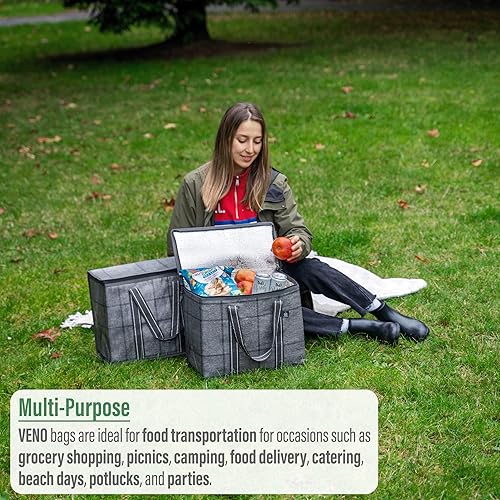 Miniatura 5 de VENO Paquete de 4 bolsas de compras reutilizables resistentes (paquete de 2 bolsas aisladas reutilizables para comestibles + 2 bolsas aisladas