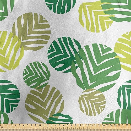 Miniatura 2 de Ambesonne Leaf Fabric by The Yard, Green Spring Leaves Oval Shapes Angled Lines Tropical Arrangement, Decorative Satin Fabric for Home Textiles and