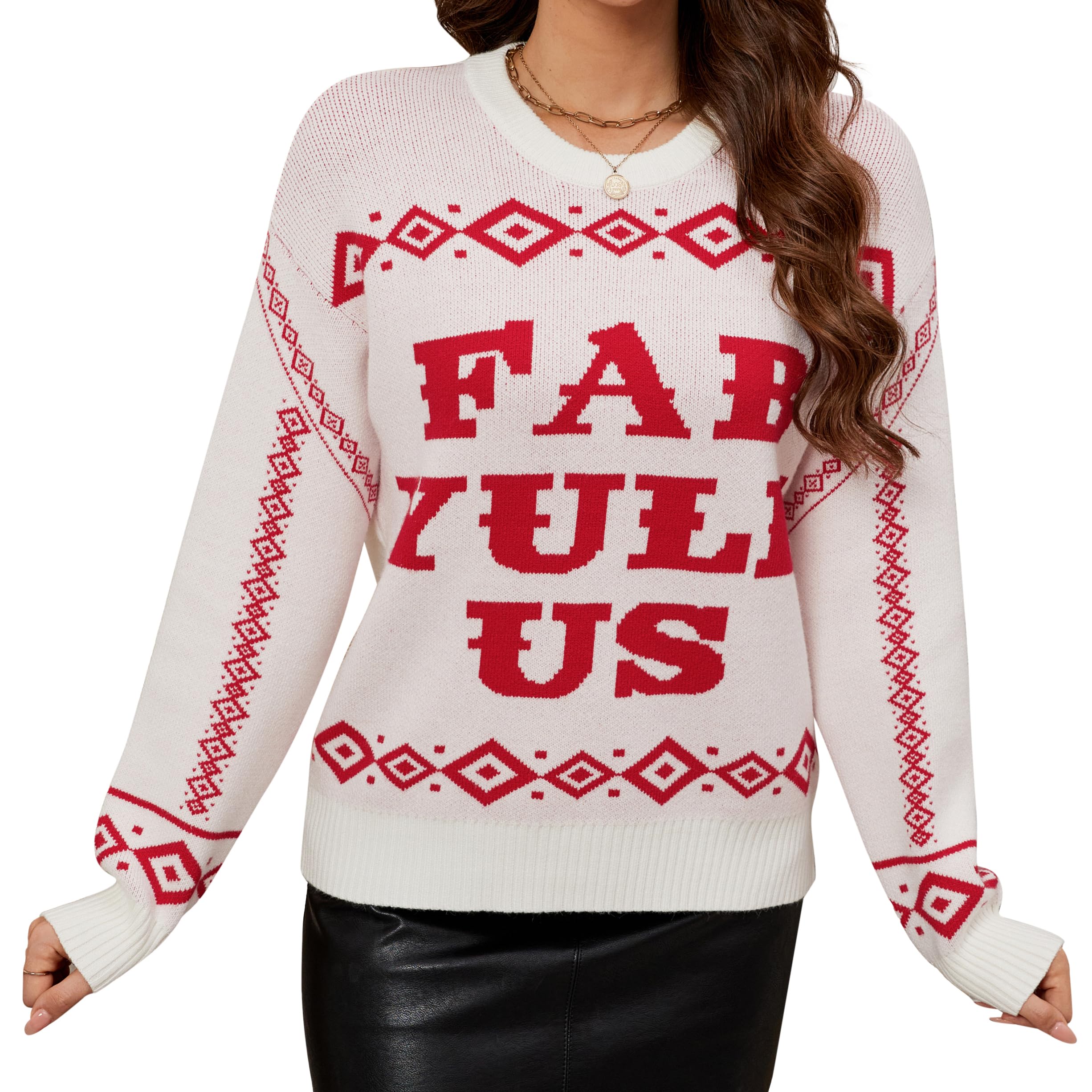 LUBOT Ugly Christmas Sweaters for Women Cute Fuzzy Funny Wintertime and Holiday Parties Knitted Pullover Sweater FABYULEUS X-Large
