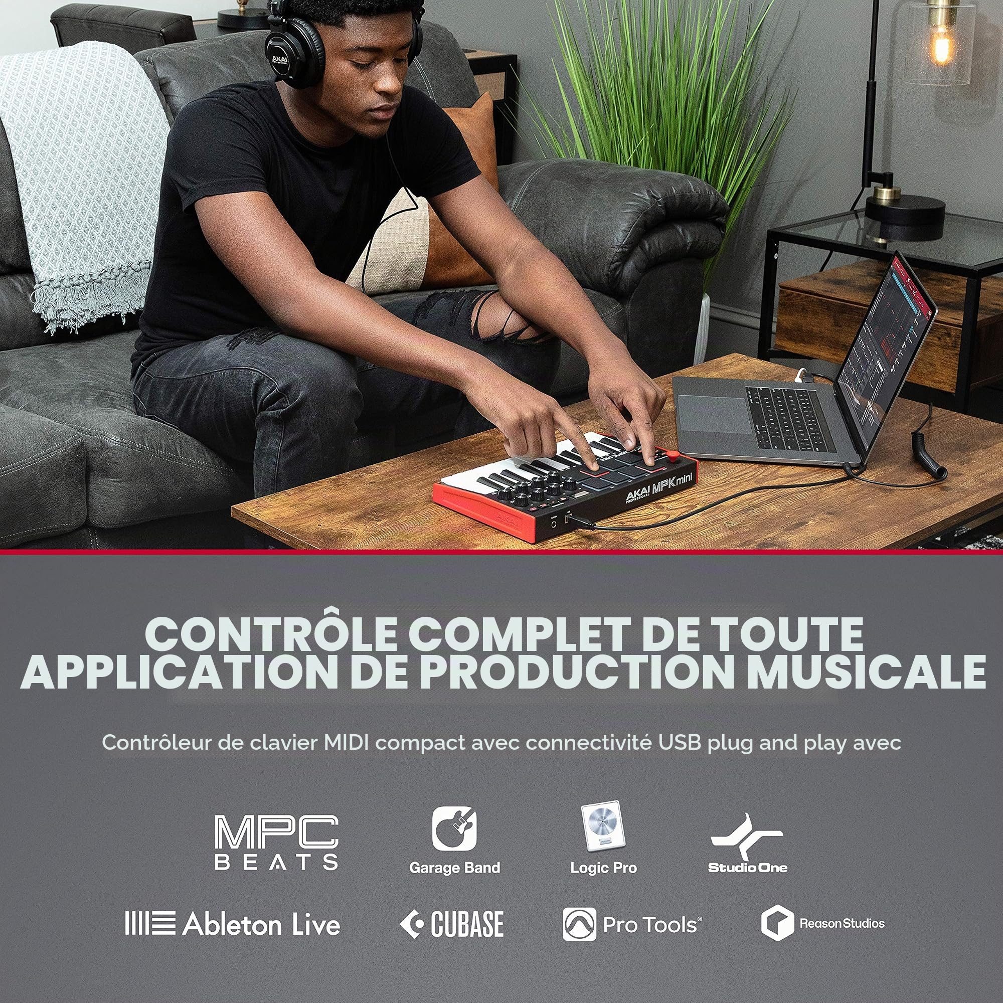 AKAI Professional MPK Mini MK3 et SP-2 - Clavier MIDI USB 25 Touches Sensibles, Pads et Joystick et Pédale de Sustain de Type Piano
