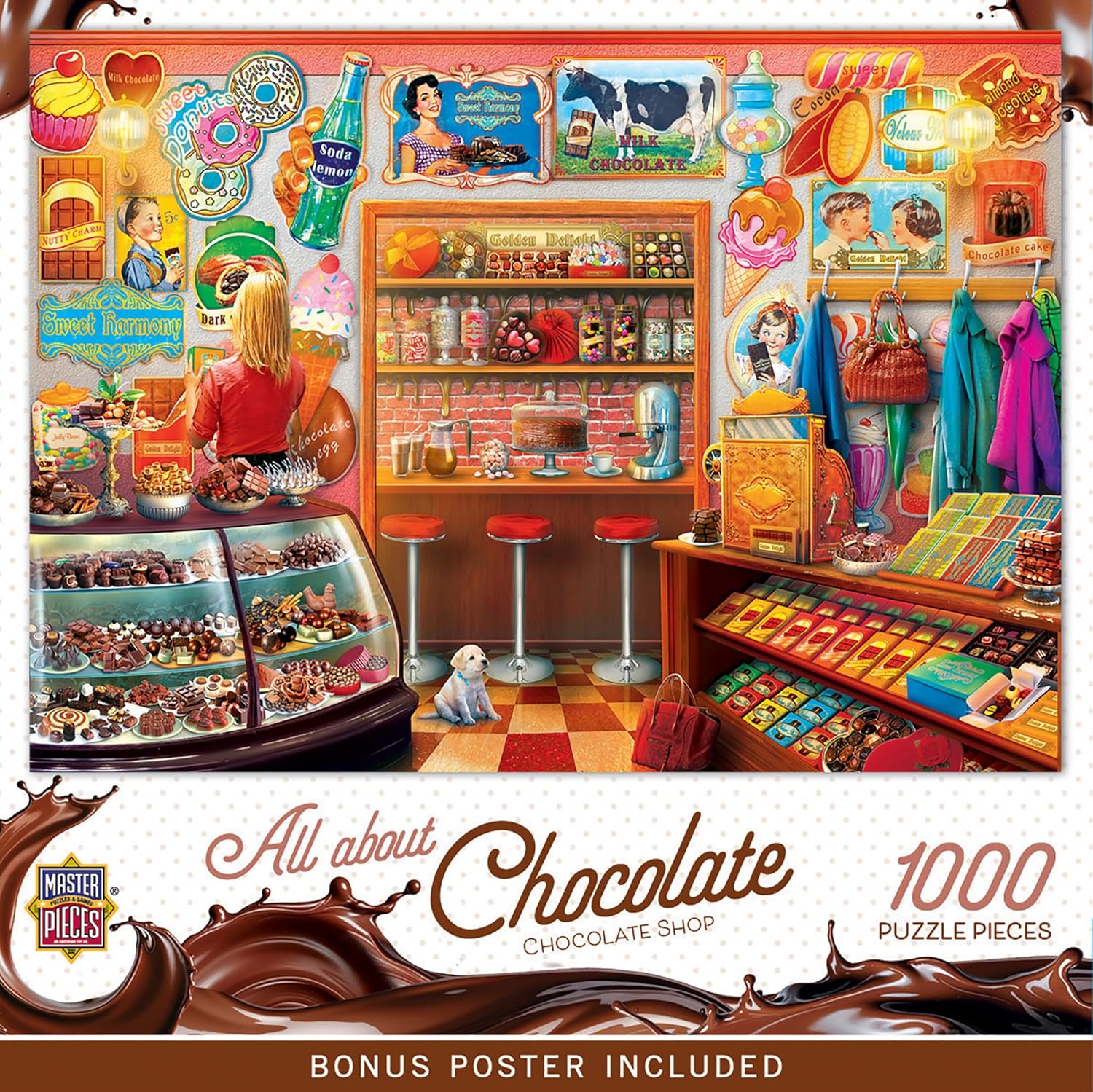 MasterPieces Chocolate Shop 1000 Piece Jigsaw Puzzle for Adults & Family - Matte Finish, Eco-Friendly, Bonus Poster - 19.25"x26.75"