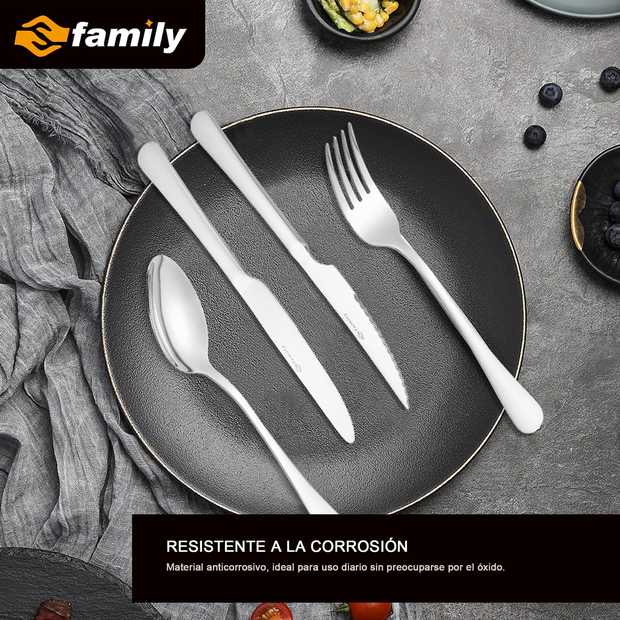 Cuchillo de Carne Acero Inoxidable 21.5x2CM FAMILY Pack 6 Cubiertos Hogar Restaurante