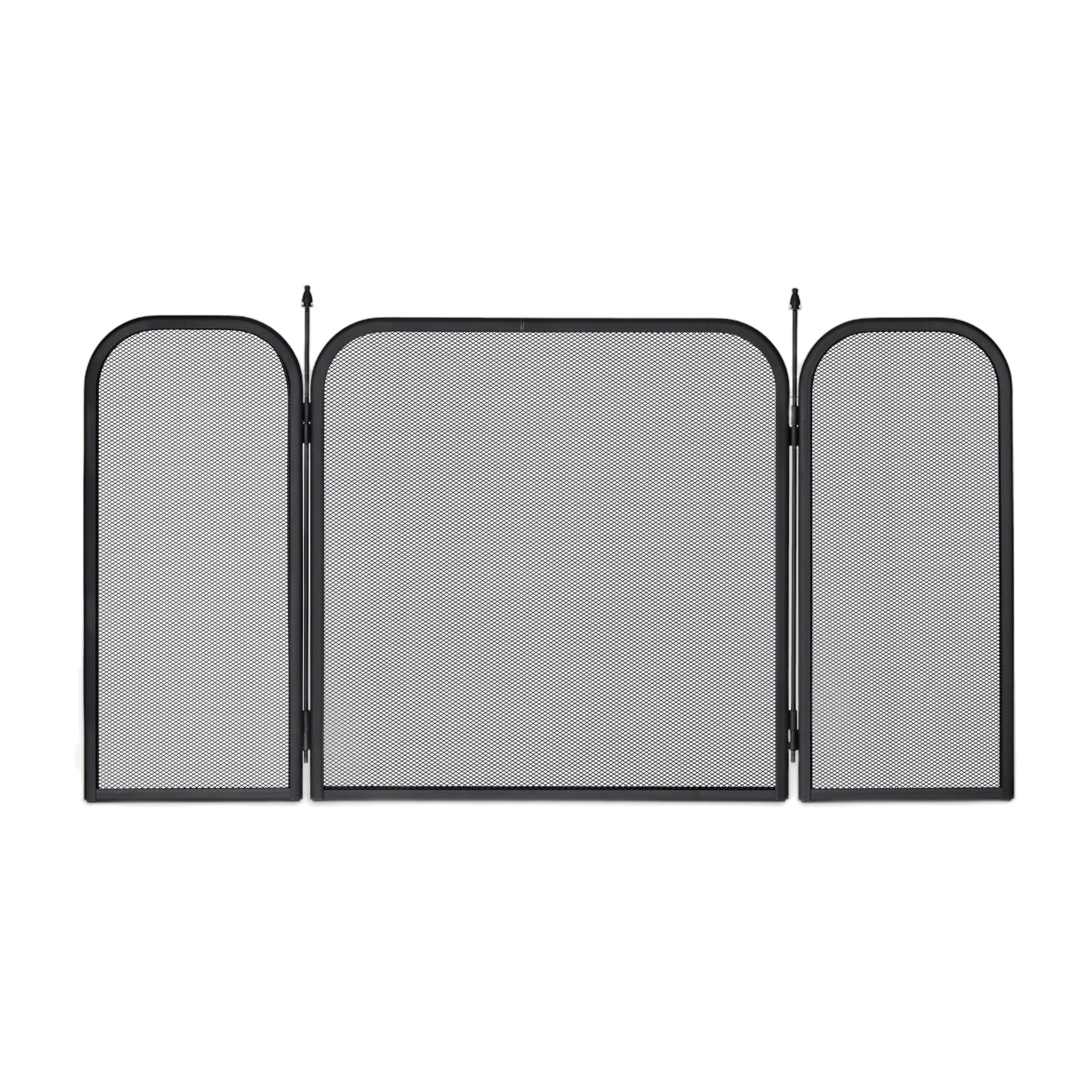Relaxdays Griglia Parascintille per Camino in Acciaio, 3 Pannelli, Protezione Stufa e Caminetti, HxL: 52,5x97 cm, Nero