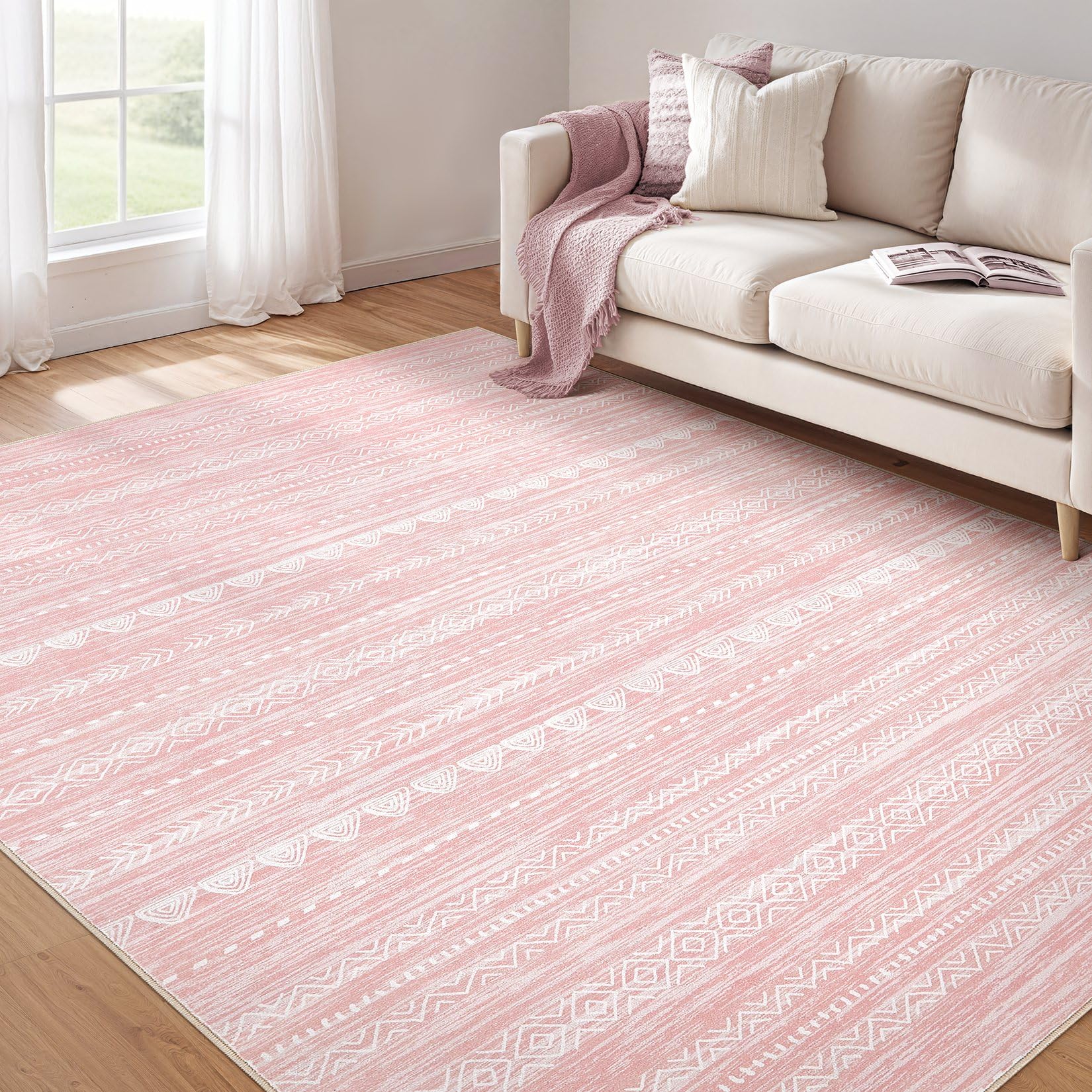 Nakagishi Pink Rugs For Bedroom Girls 5x7 Washable Boho Large