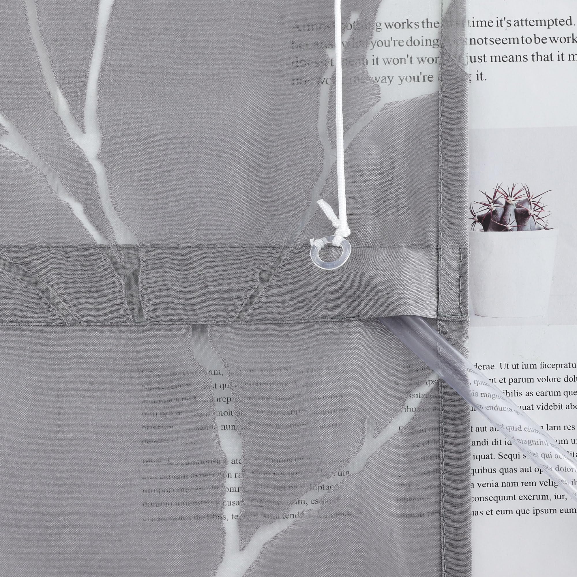 Heichkell Raffrollo Wohnzimmer Transparent Rollo mit Schiene Ausbrenner Raffgardine mit Blätter Grau BxH 140x140 cm