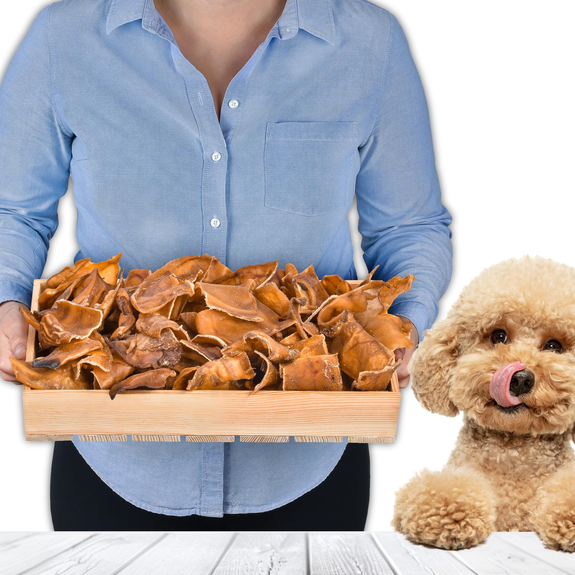 Oreilles de porc coupées pour chiens 1 kg (environ 43 à 48 pièces) | Articles à mâcher entiers séchés | 100 % naturel | Plaisir à mâcher durable | Sans céréales | Idéal pour les petits et grands