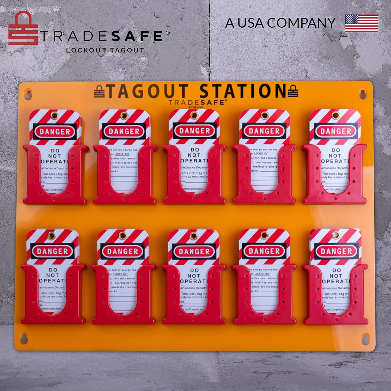 TRADESAFE Lockout Tagout Tags Station, 150 Danger Do Not Operate Tags Included, Wall-Mountable Loto Tags Board, 10 Impact-Resistant Holders, Acrylic Lockout Tagout Board