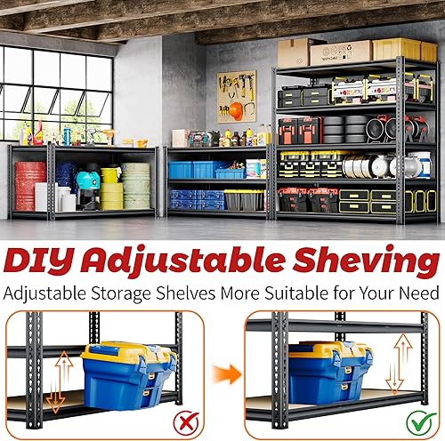 Miniatura 5 de Estantería de garaje de 48 pulgadas de ancho, estantes de almacenamiento de 3050 libras, estantería de metal de 5 niveles, estantes de garaje