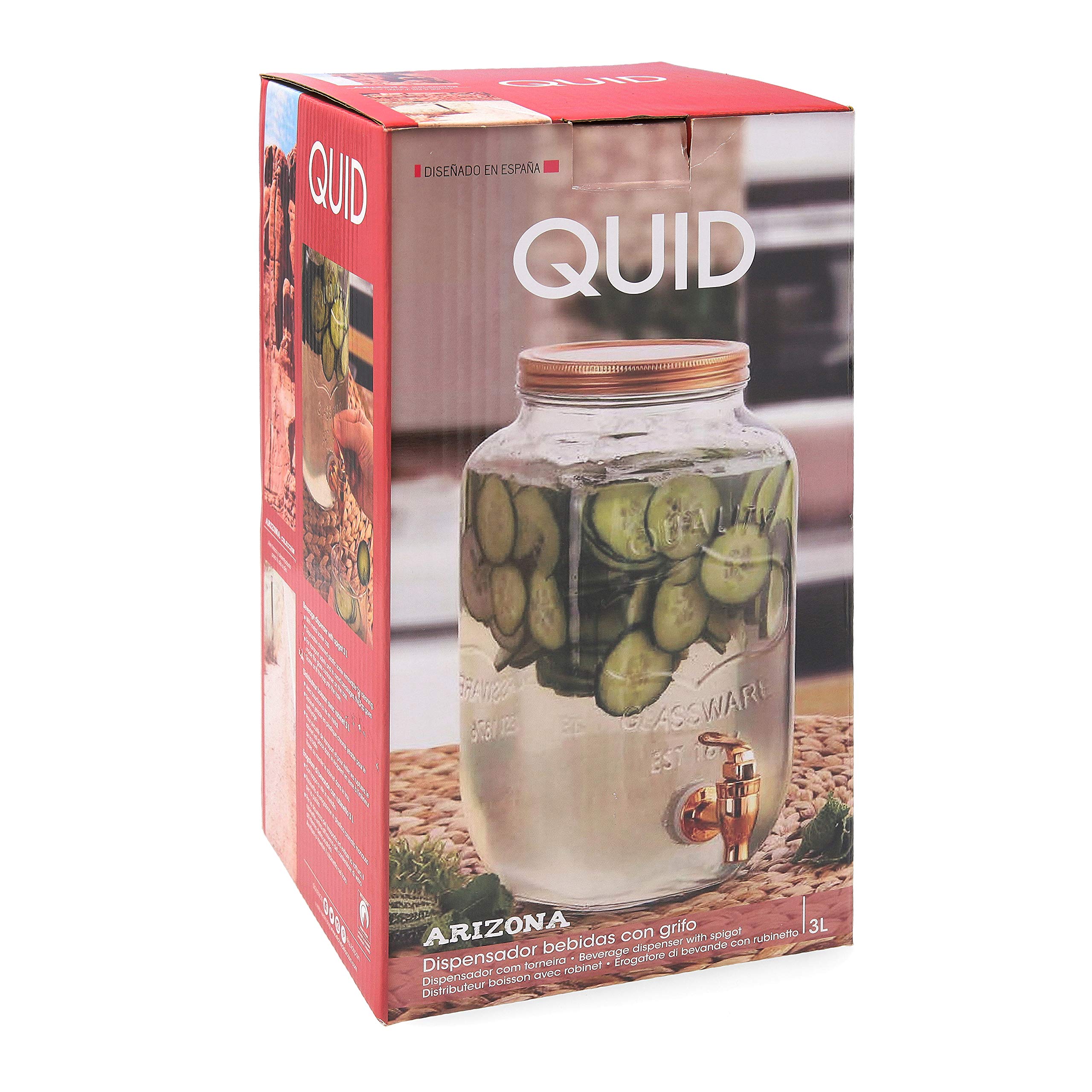 Dispenser Bevande Con Rubinetto | Vetro Goffrato | Coperchio In Rame | 3 Litri | Stile Vintage - Foto 4