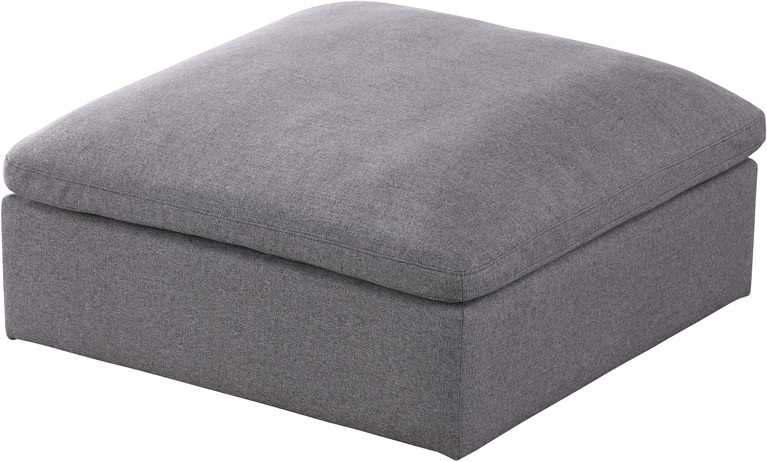 Meridian Furniture601Grey-Ott Serene Collection Modern | Contemporary Deluxe Comfort Ottoman, Soft Linen Textured Fabric, Down Cushions, 39" W x 40" D x 18.5" H, Grey
