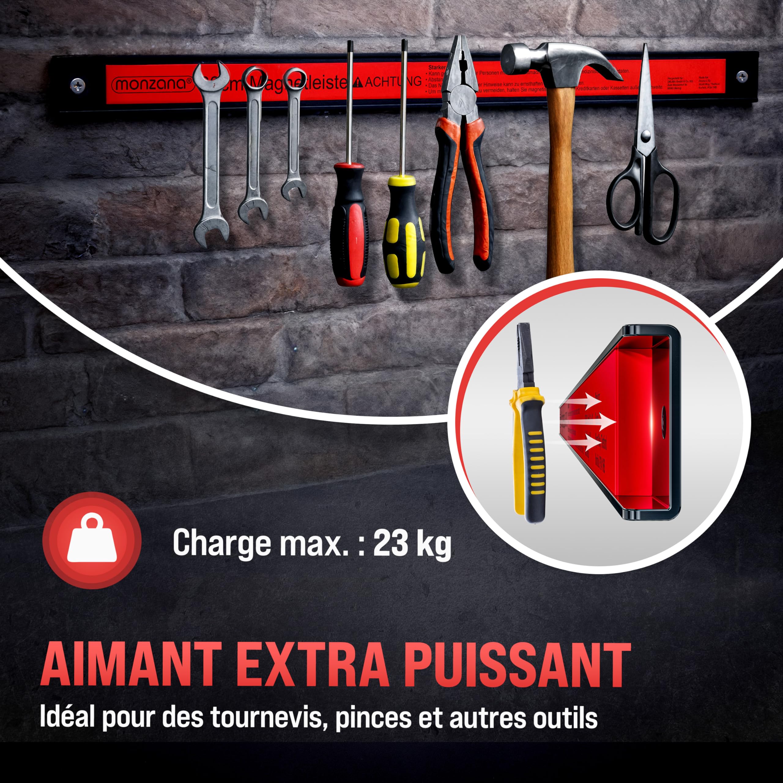 DEUBA® Barre magnétique pour outils 60 cm aimant puissant charge max. 23 kg