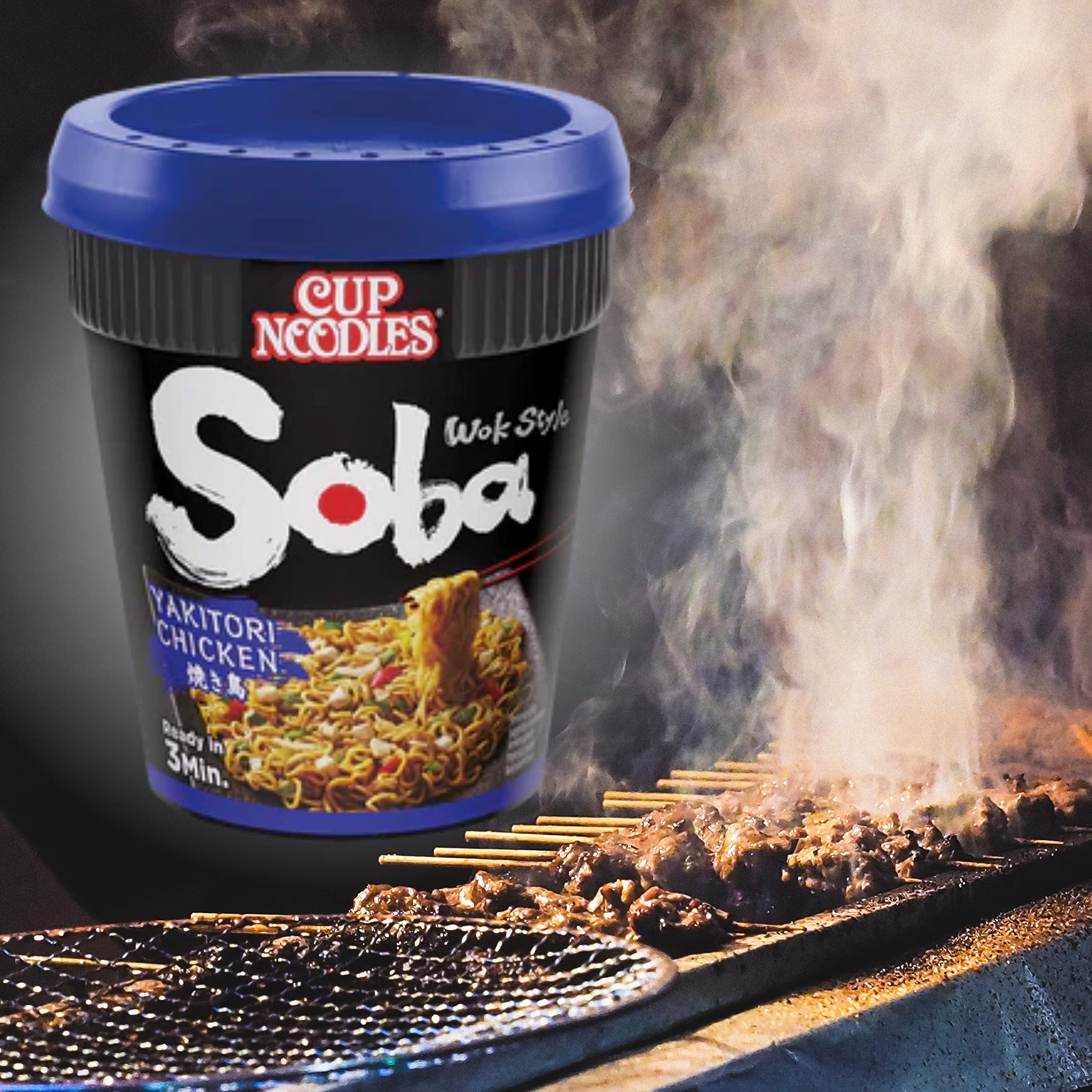 Nissin Soba Noodles - Confezione multipla di 9 coppette per noodles Nissin Soba Classic, pollo Yakitori e Teriyaki, con etichetta regalo TGBK