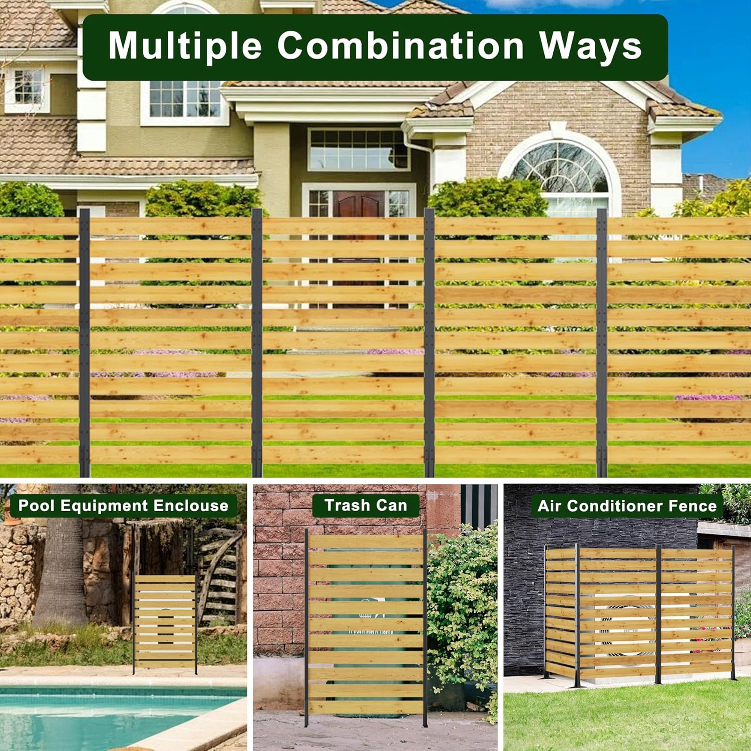 Wood Privacy Screen – Bathenum 72”H x 38.5”W, Above Ground: 61”H, Overall: 72”H, Pool Equipment Enclosure, Trash Can, Air Conditioner Fence, Aluminum Alloy Outdoor Walls