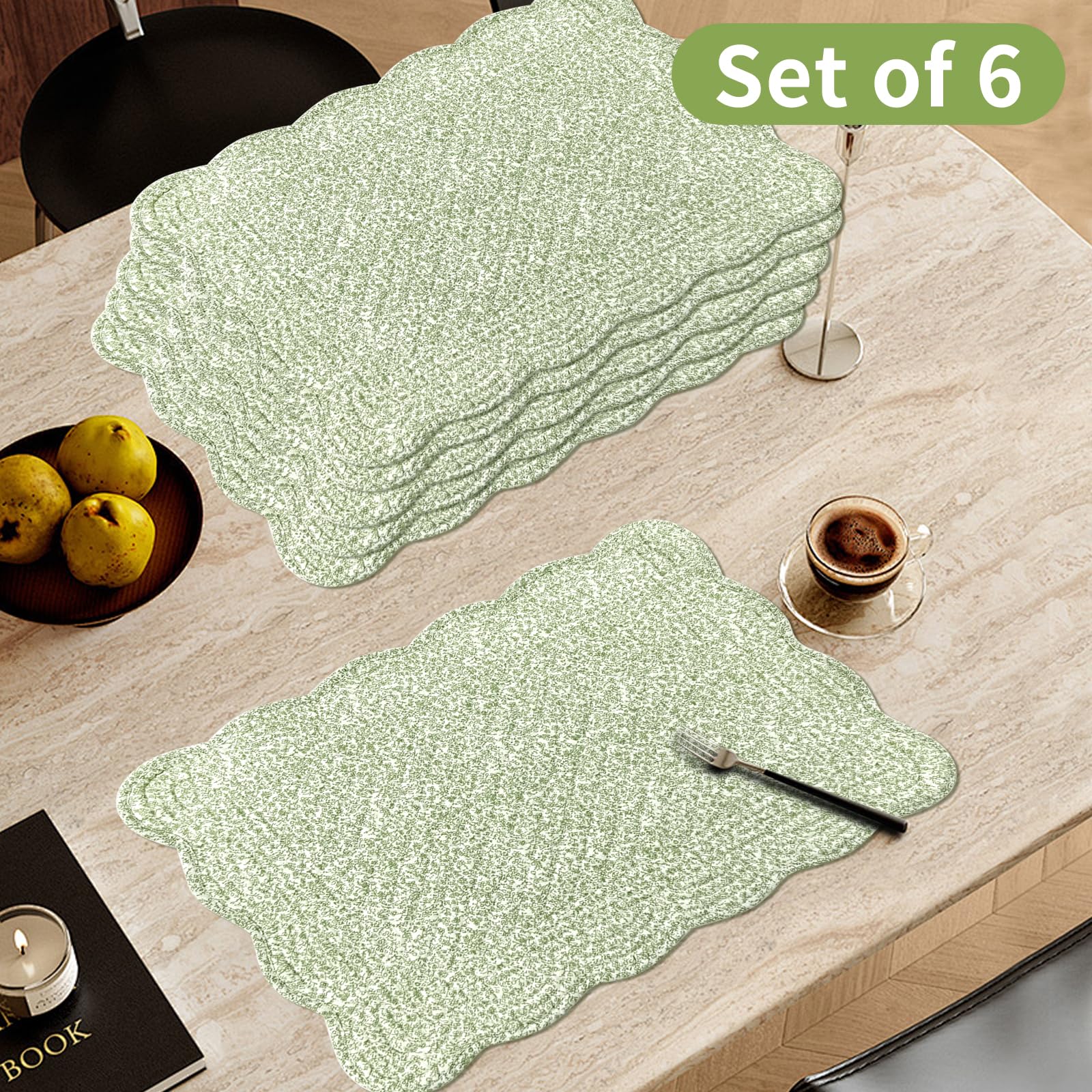 6 Sets De Table Matelassés 100% Coton - 33x46 Cm, Lavables, Style Lin Blanc, Pour Cuisine Ou Salle à Manger