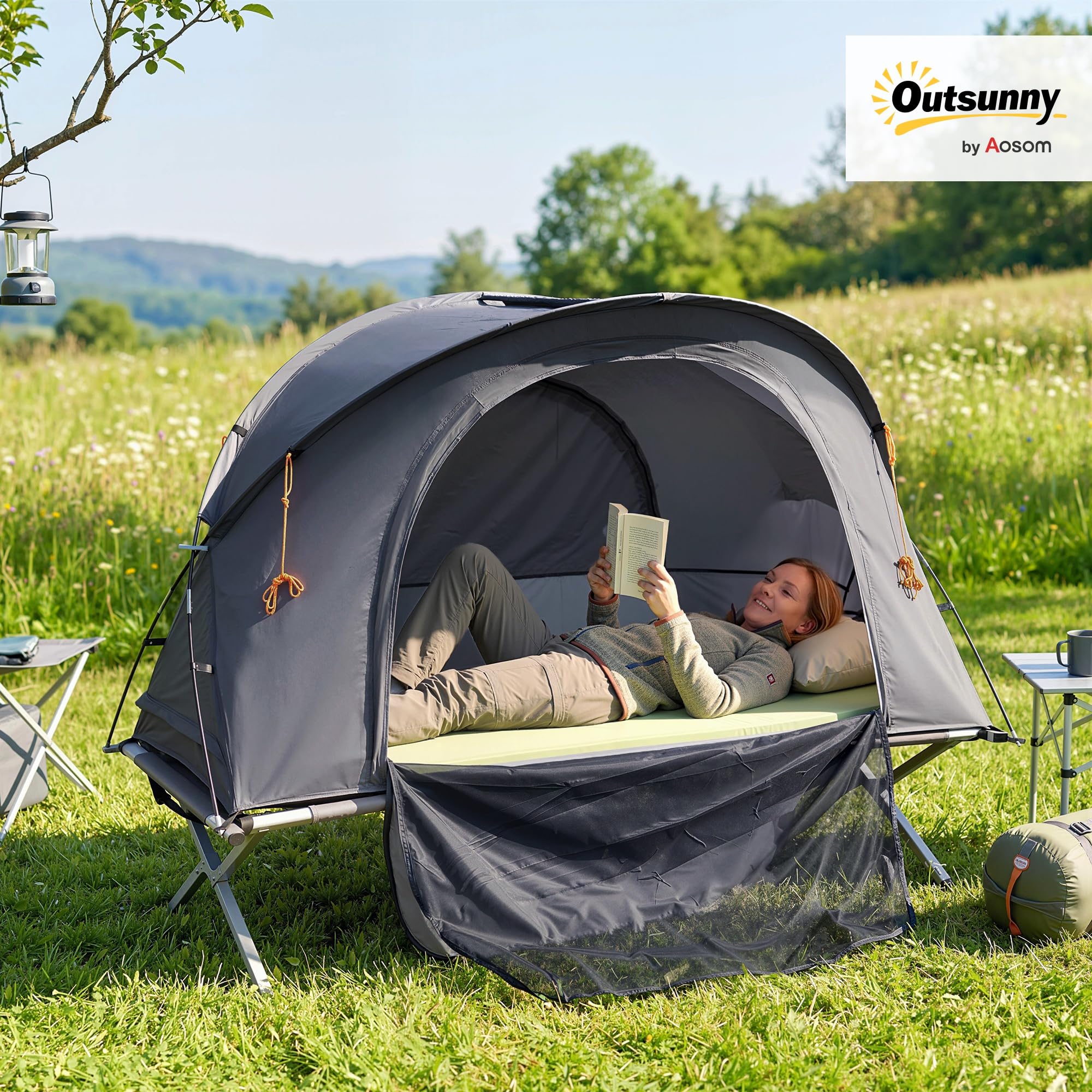 Outsunny Campingbett mit Zelt für 1 Person | Mit Luftmatratze, inkl. Tragetasche