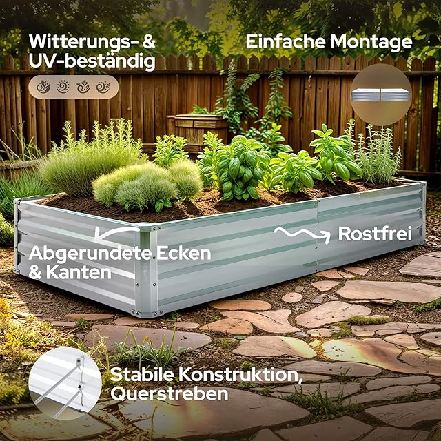 Arebos Arebos Hochbeet Metall 2er Set 180x90x30 cm | Gartenbeet aus verzinktem Stahl | Pflanzbeet wetterfest &amp; rostfrei | Rechteckige — Hochbeete