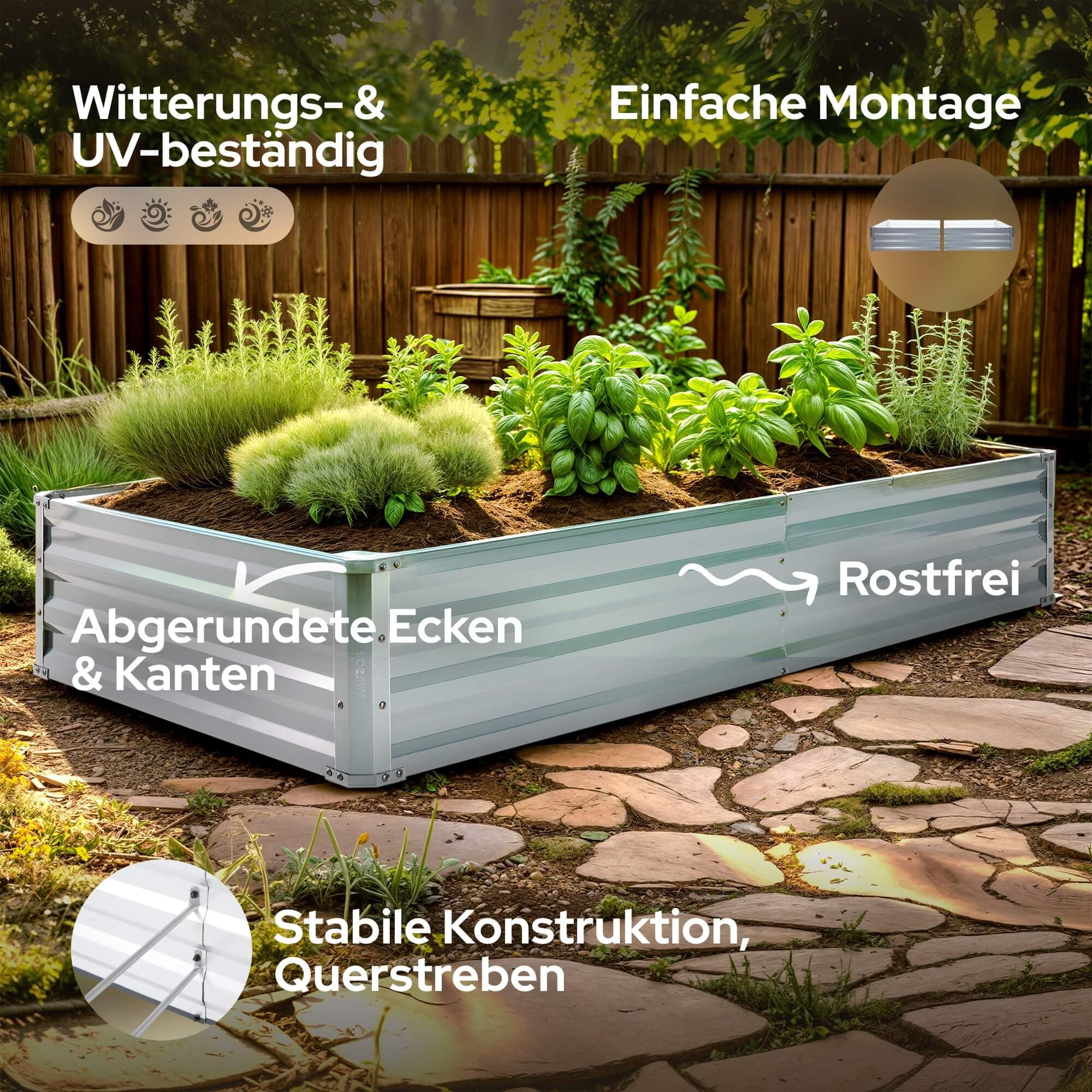 Arebos Hochbeet Metall 2er Set 180x90x30 cm | Gartenbeet aus verzinktem Stahl | Pflanzbeet wetterfest & rostfrei | Rechteckiges Gemüsebeet für Garten & Terrasse | Hochbeet Bausatz ohne Boden