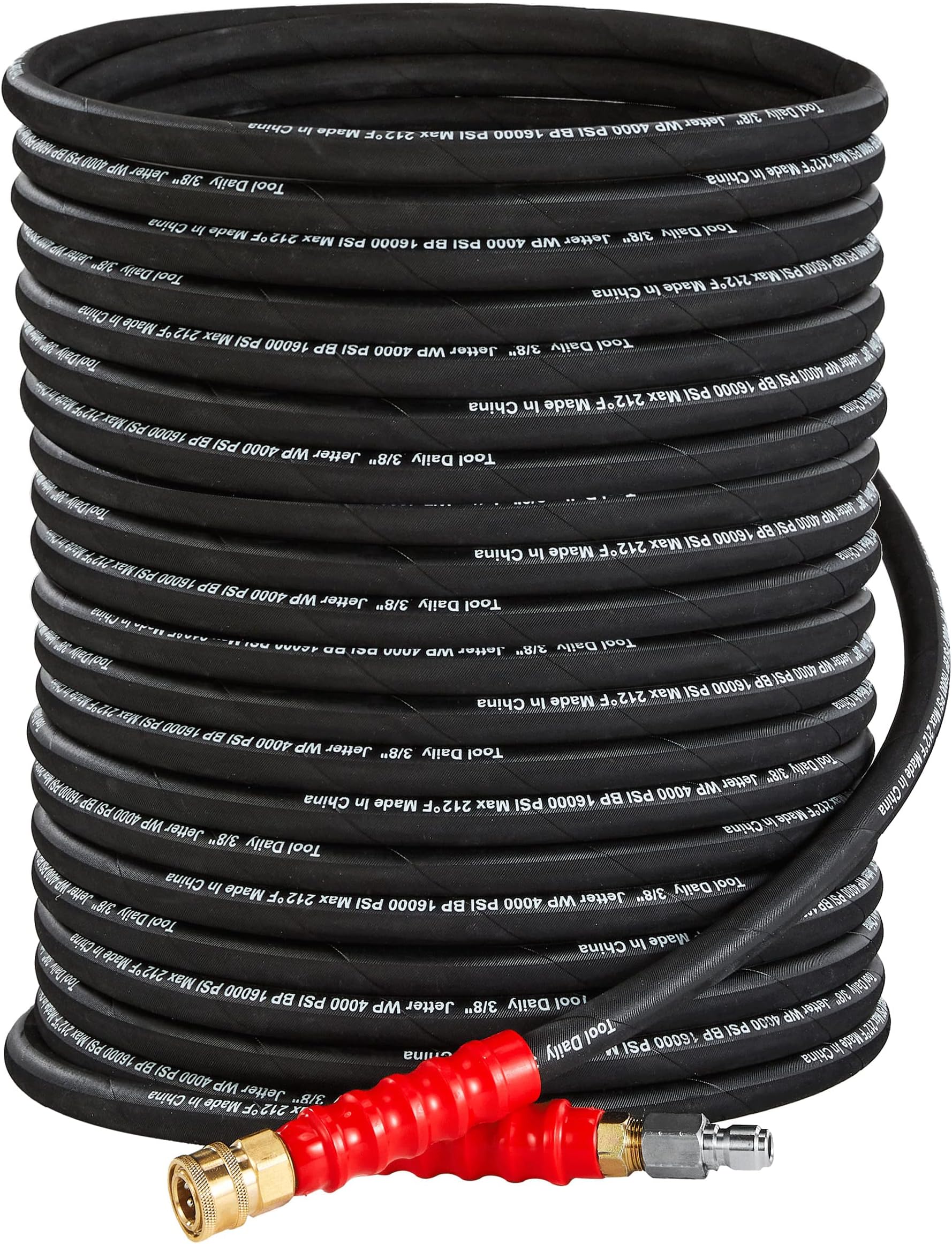 Tool Daily Pressure Washer Hose, 3/8 Inch x 50 FT, Quick Connect, 4000 PSI, High Tensile Wire Braided,Black