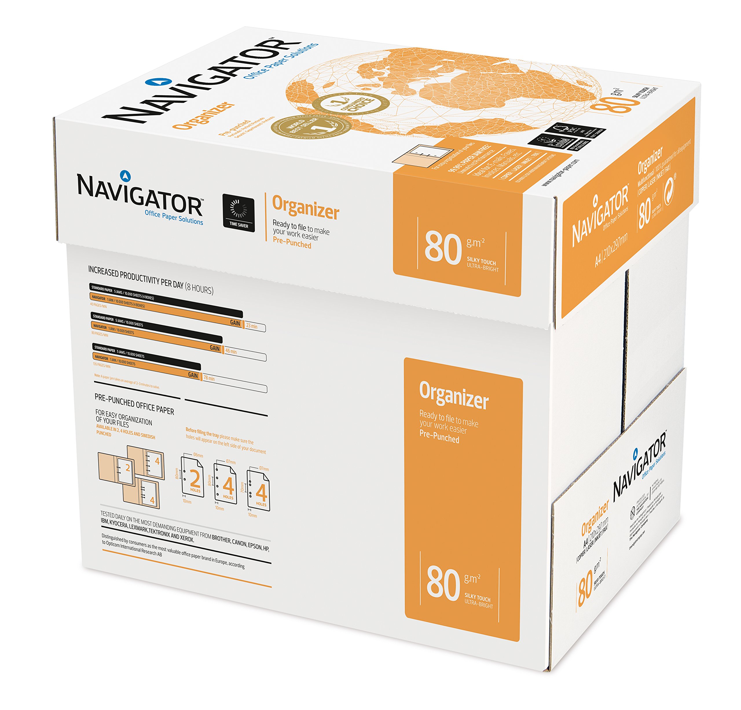 NAVIGATOR NAVIG2FORIA4 Organizador, formato A4, 80 g, 2 orificios, paquete de 5 resmas