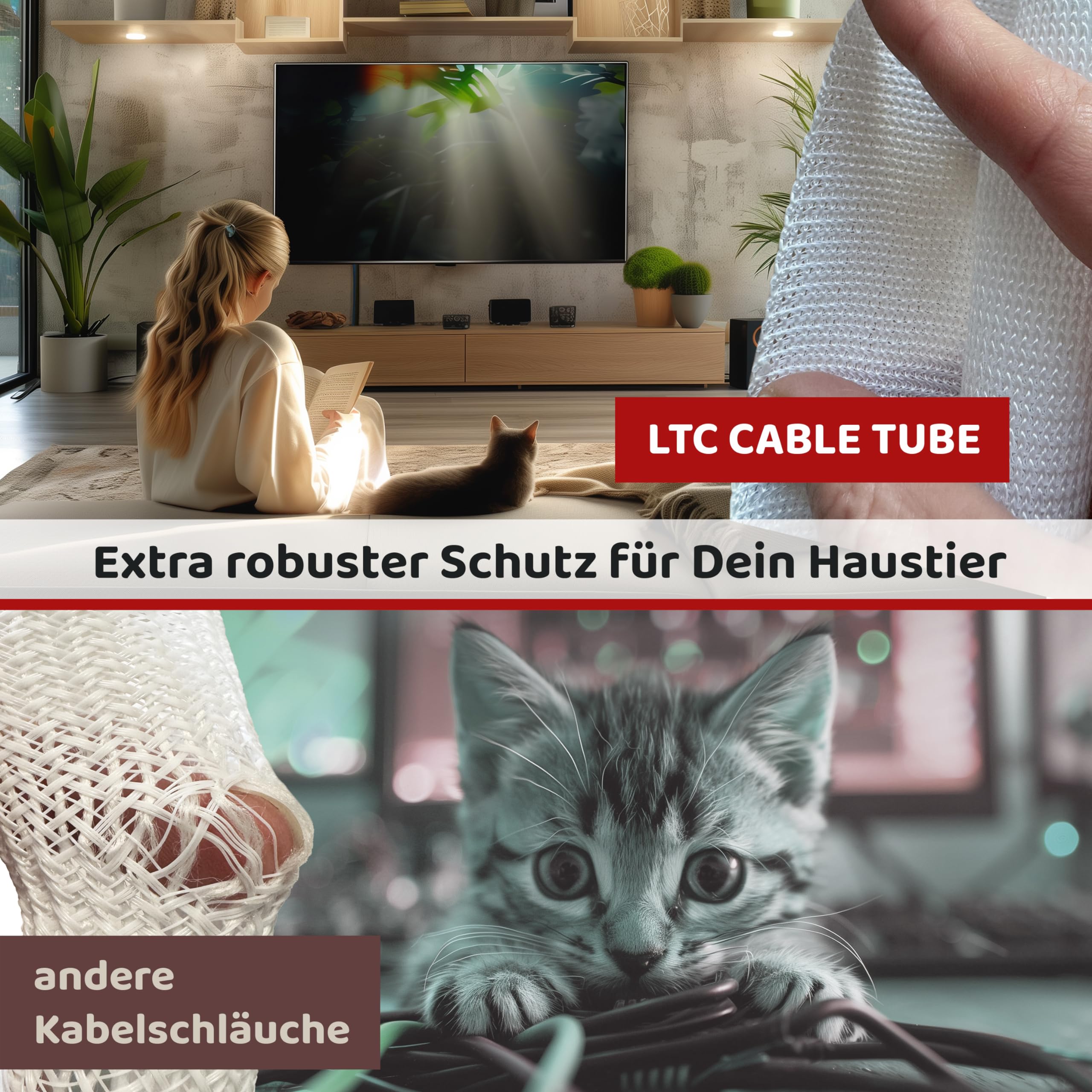 LABEL THE CABLE Flexible & Durable Self-Closing Cable Tidy - Can be Cut - Cable Sleeve for Perfect Cable Management - LTC Cable Tube - 2 m - White - LTC 5120