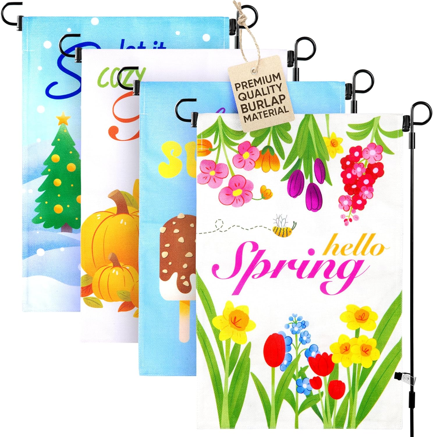 Small Garden Flags for Outside 4Pack of Seasonal Garden