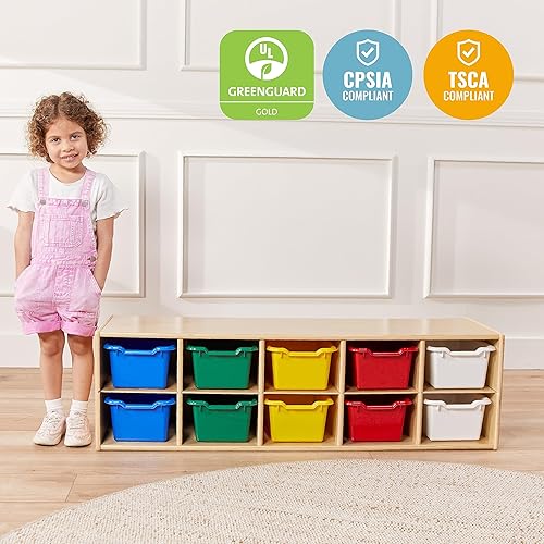 Miniatura 6 de ECR4Kids Streamline - Armario de 10 bandejas con cubos de almacenamiento frontales de cuchara, 2 x 5 pulgadas, natural, muebles de aula, surtido