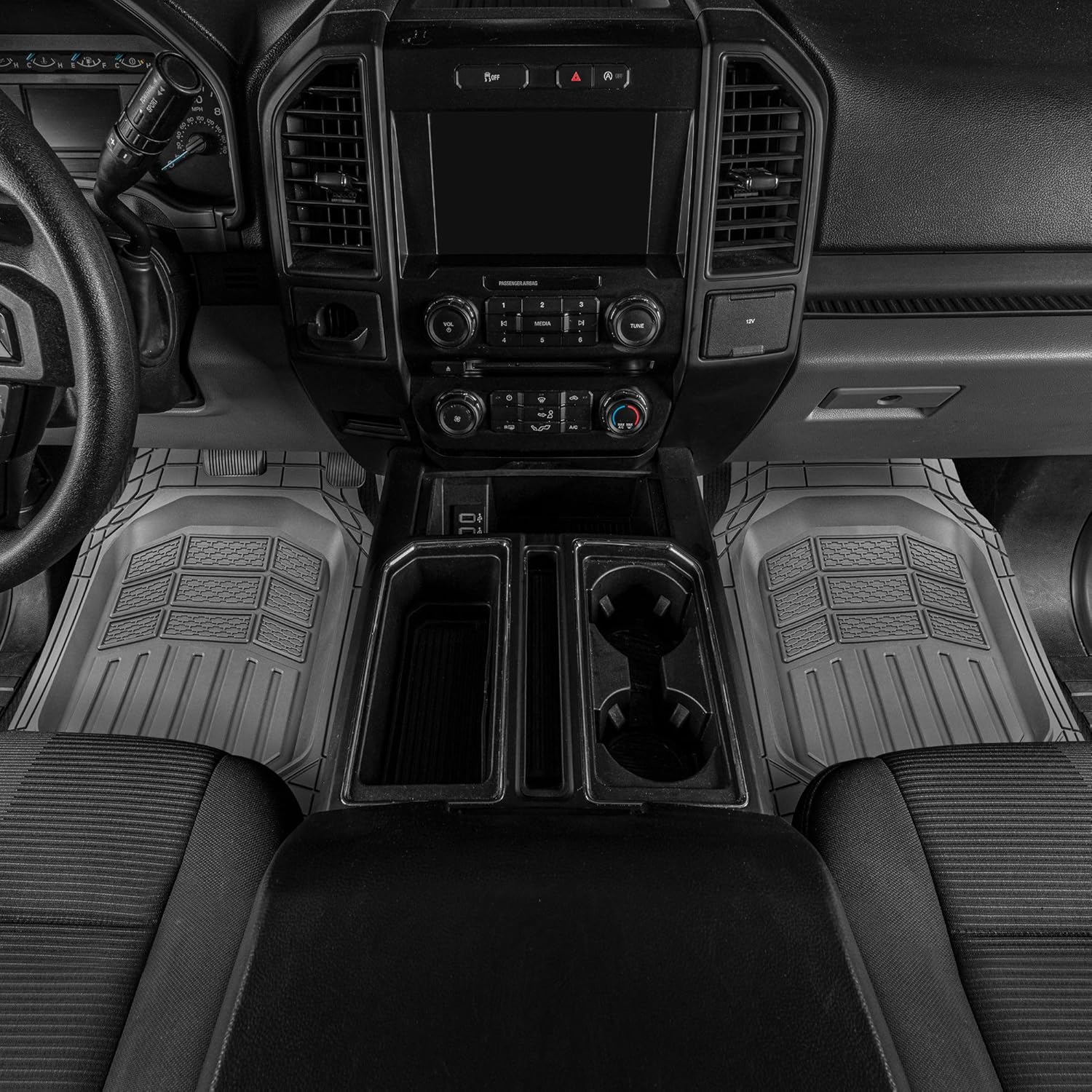BDK Cat® CAMT-9014 (4-Piece) Large Deep Dish Rubber Car Floor Mats with Trunk Cargo Liner, Universal Trim to Fit Front & Rear Combo Set for Car Sedan SUV Van, Heavy Duty All Weather
