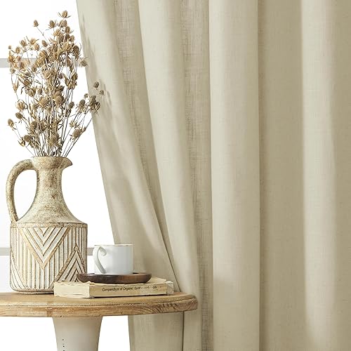 Miniatura 7 de Joydeco Cortinas de lino natural, cortinas de lino de 90 pulgadas de largo, 2 paneles de cortinas para sala de estar, cortinas de 90 pulgadas de