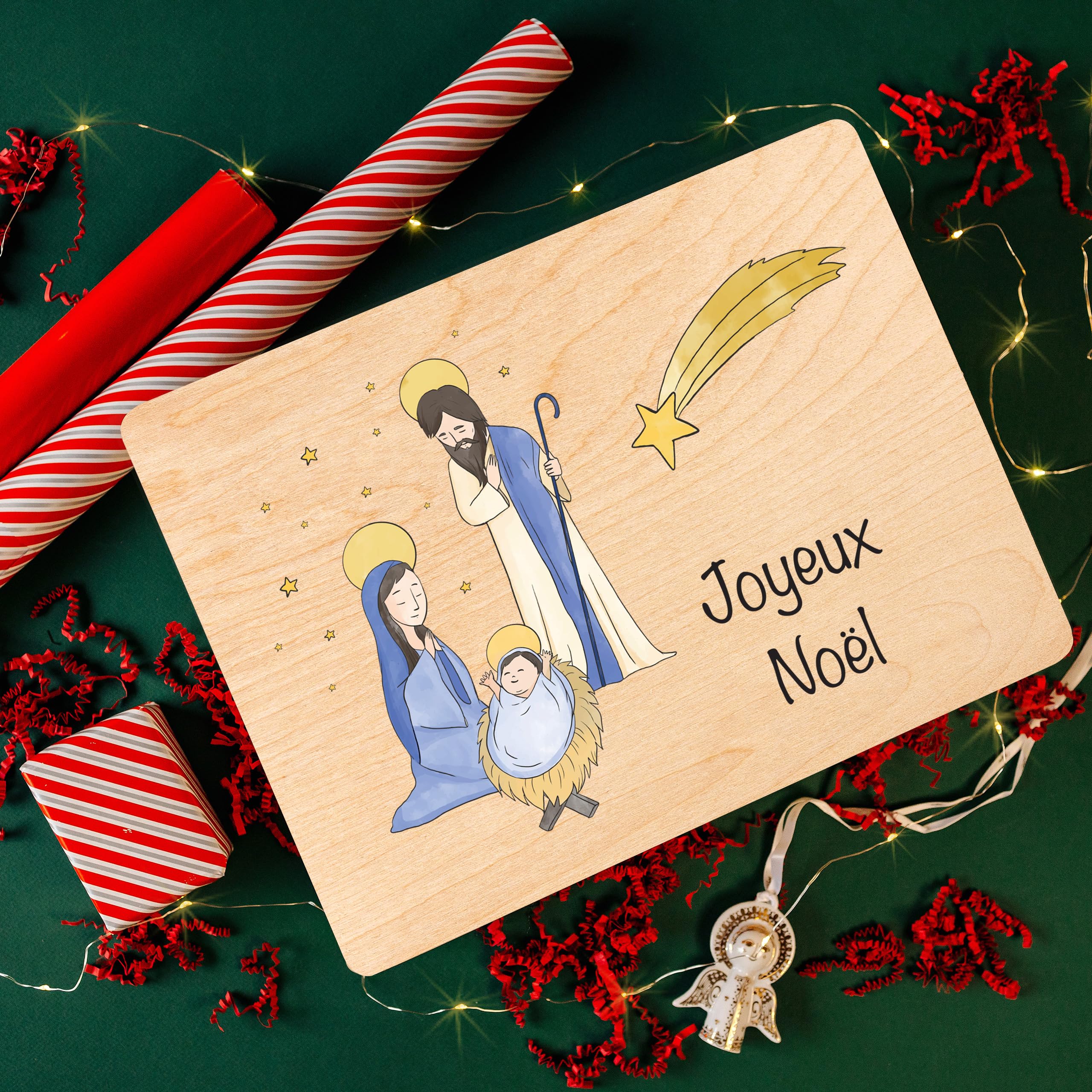 Creative Deco Personnalisé Idee Cadeau Noel pour Femme et Homme - Texte Désiré Boîte en Bois - Thème Sainte Famille | Votre Original Cadeaux Personnalisé | Decoration Personnalisable