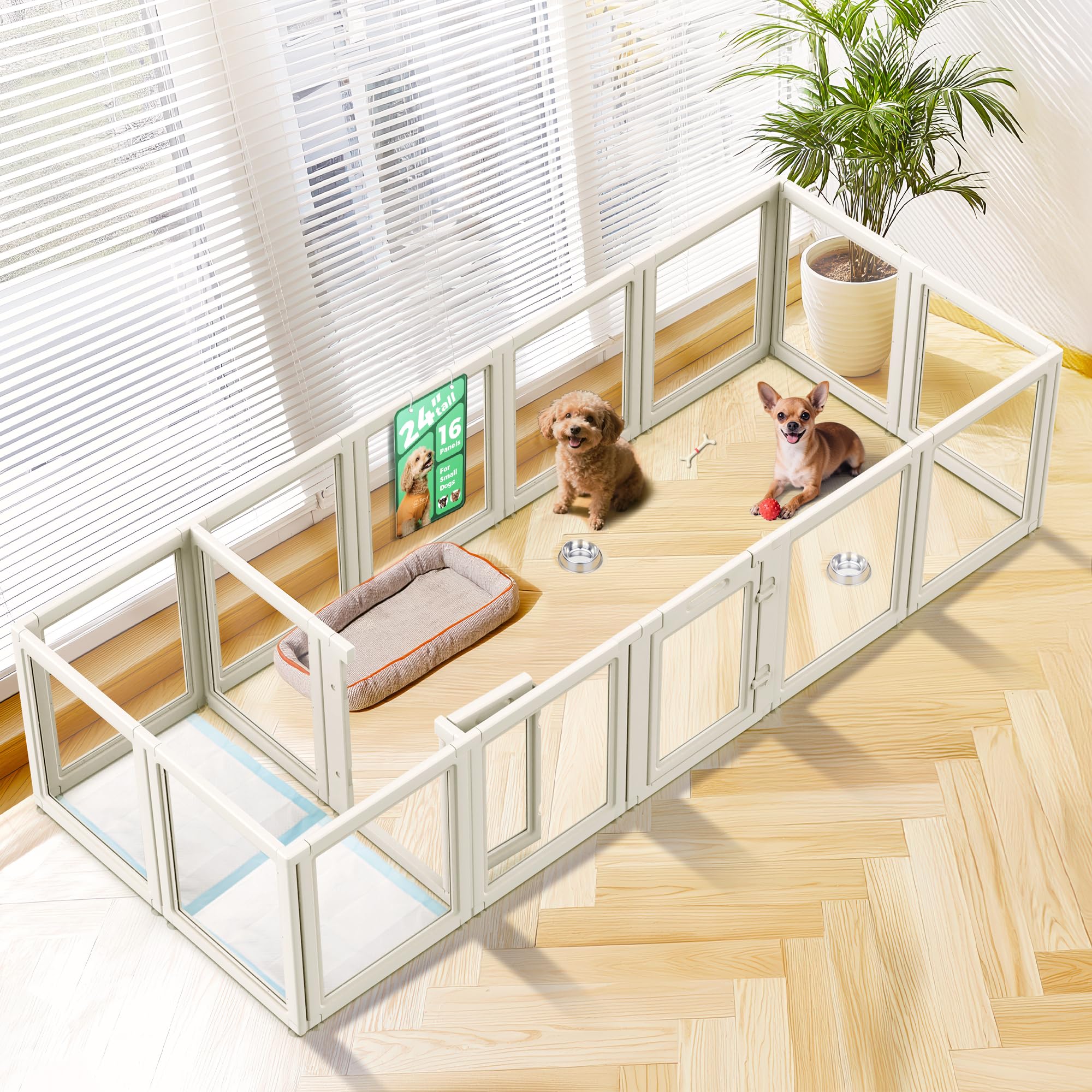 FXW AuraSpace Clear Acrylic Indoor Dog Playpen, 24" H, 16 Panels, White