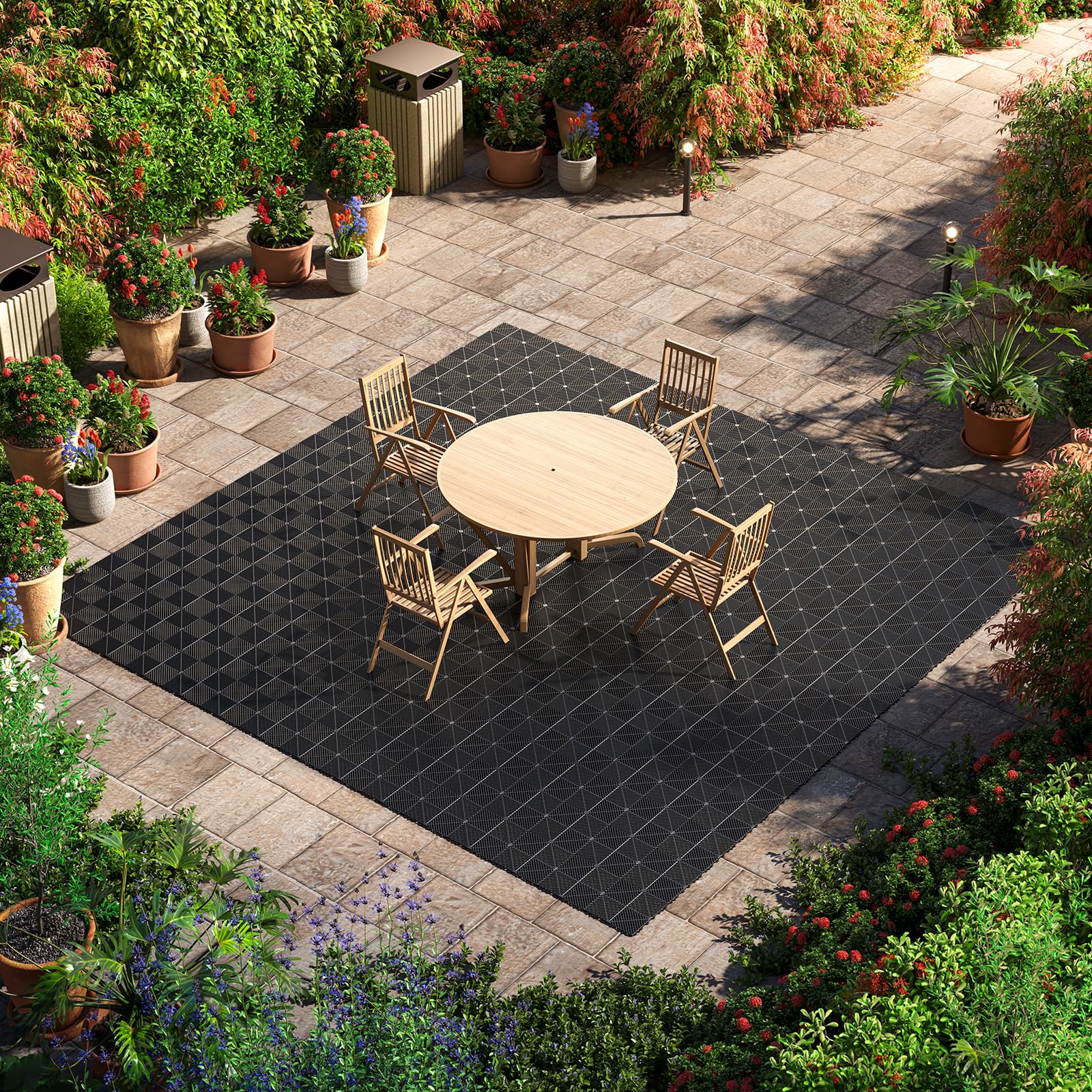 VEVOR Baldosas para Garaje Entrelazadas, 310 x 310 mm, Paquete de 12 Piezas, Azulejos de Drenaje de Polipropileno, Autoventilado, Antideslizante, Suelo Modular para Cocina Piscina Baño, Color Negro